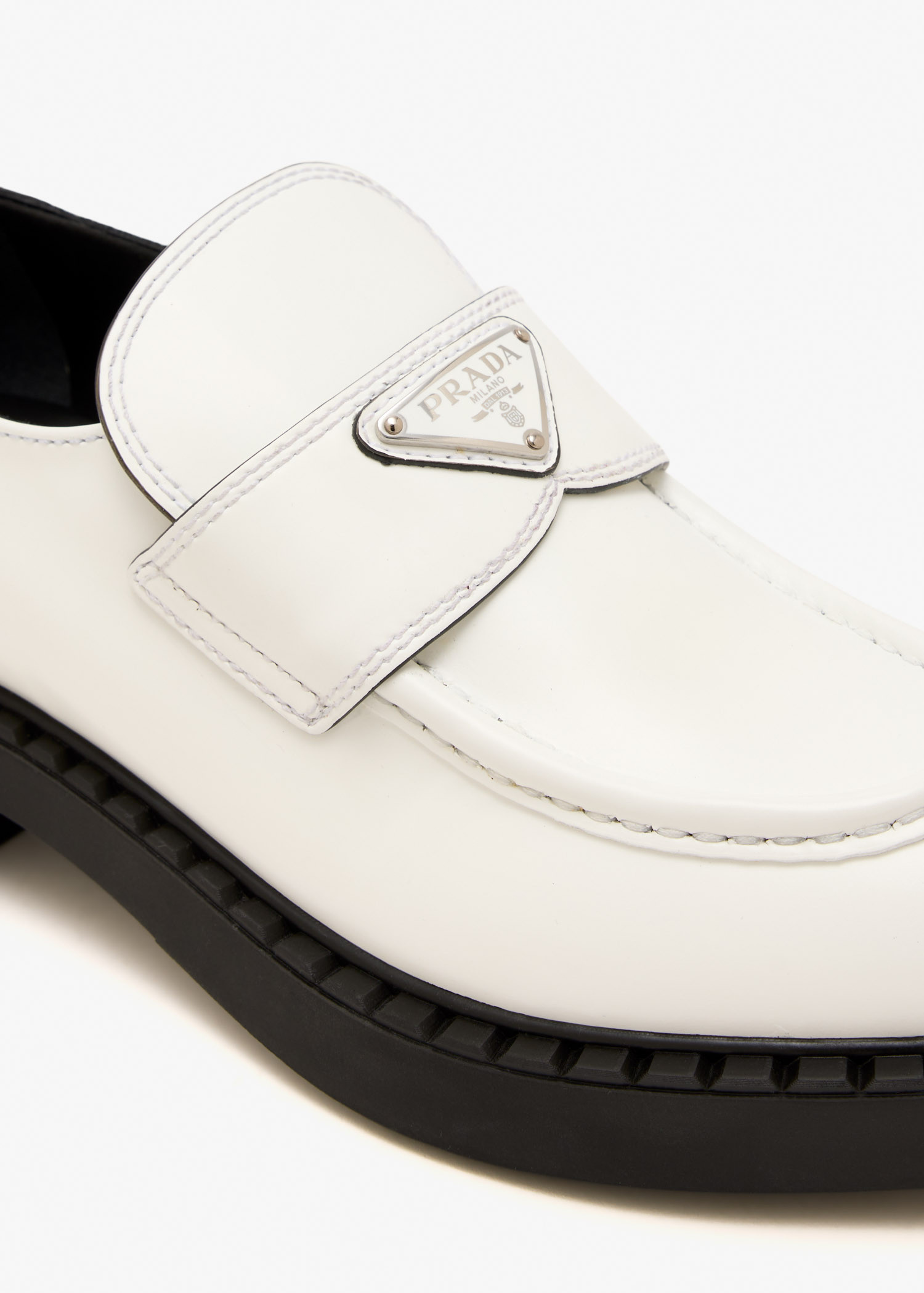 Prada Chocolate brushed leather loafers for Women - White in UAE