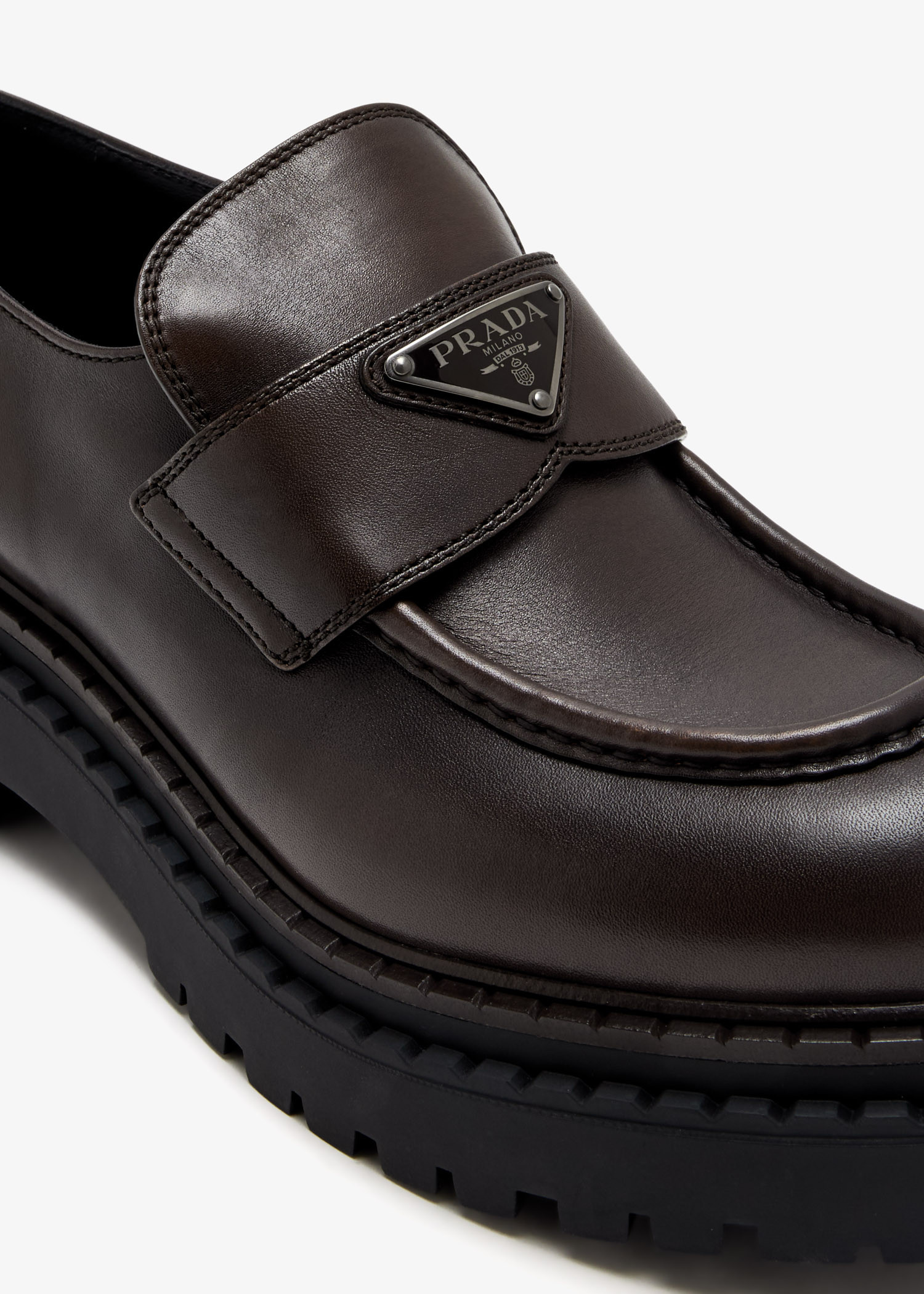 Prada Double Chocolate leather loafers for Women - Brown in UAE