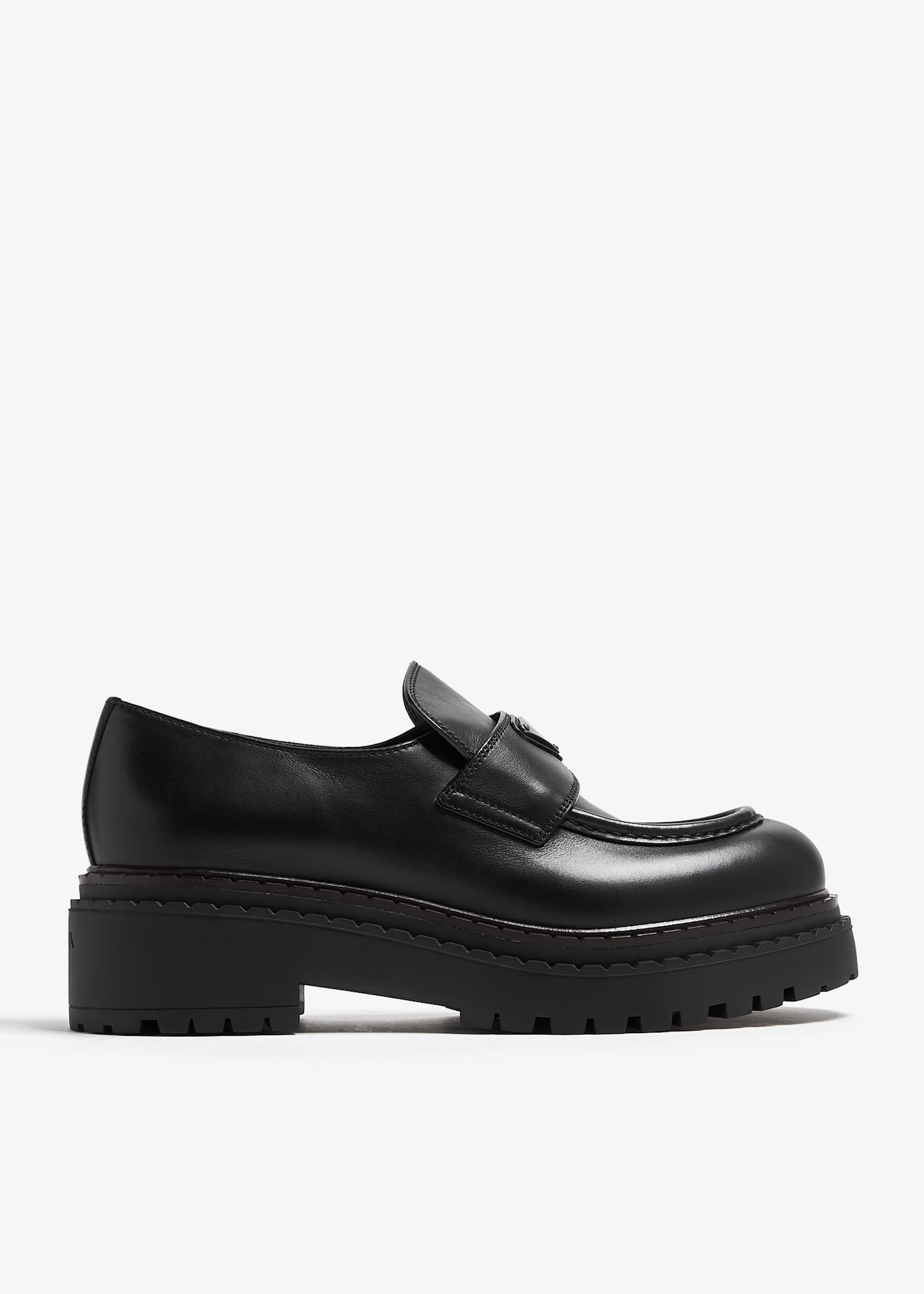 Prada Double Chocolate Leather loafers for Women - Black in Kuwait
