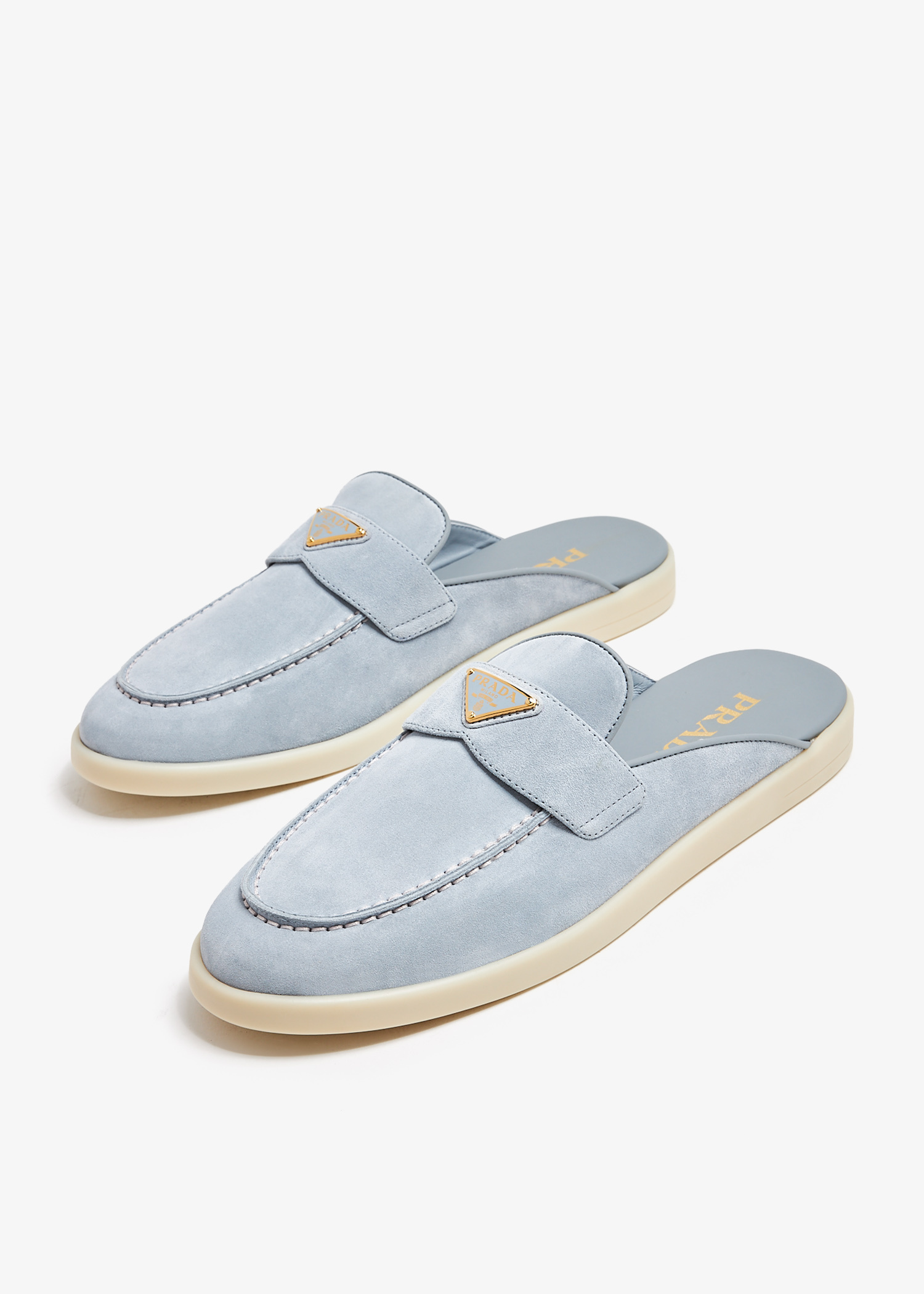 Prada Suede sabots for Women - Blue in UAE | Level Shoes