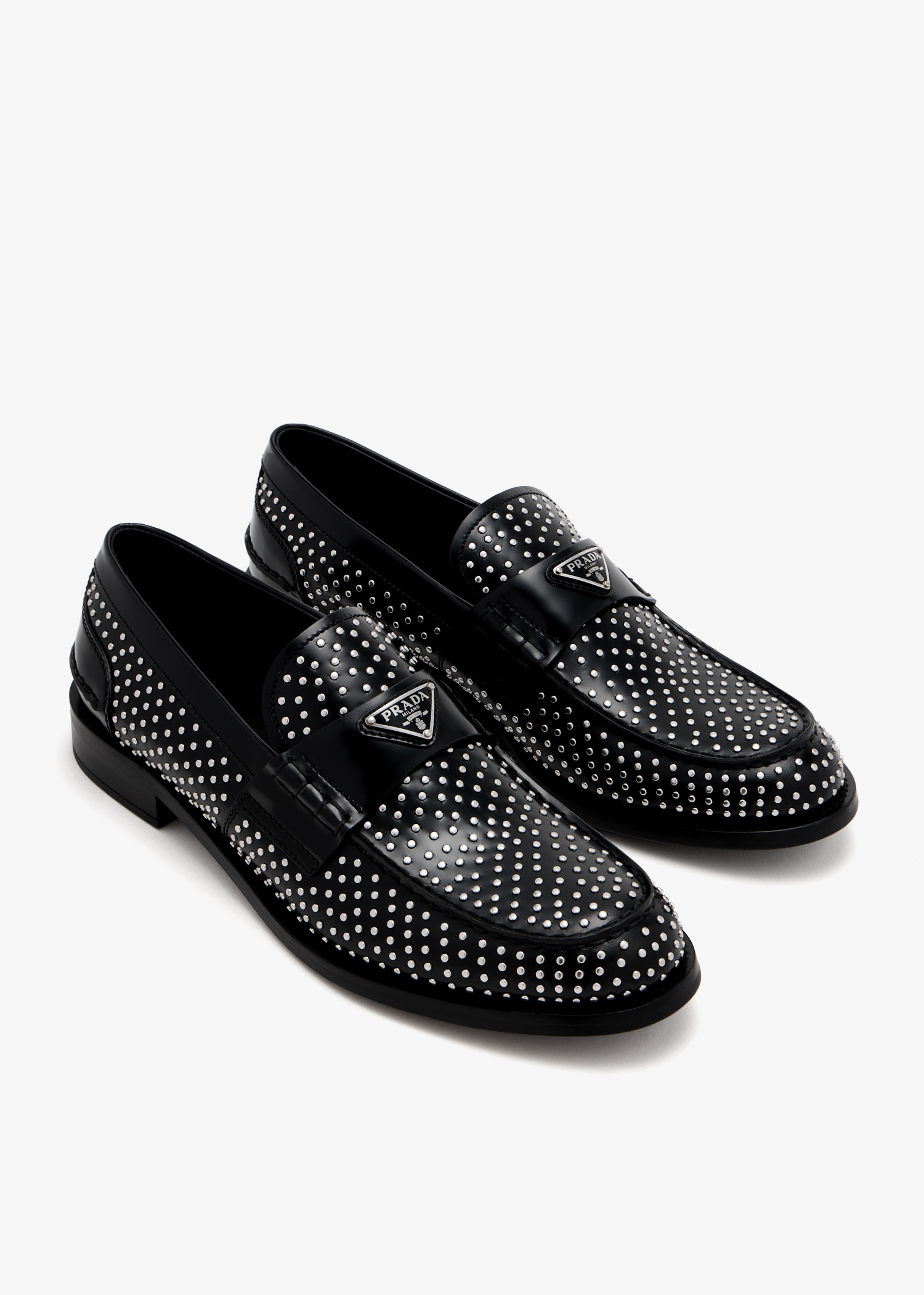 Prada Studded brushed leather loafers for Women - Black in