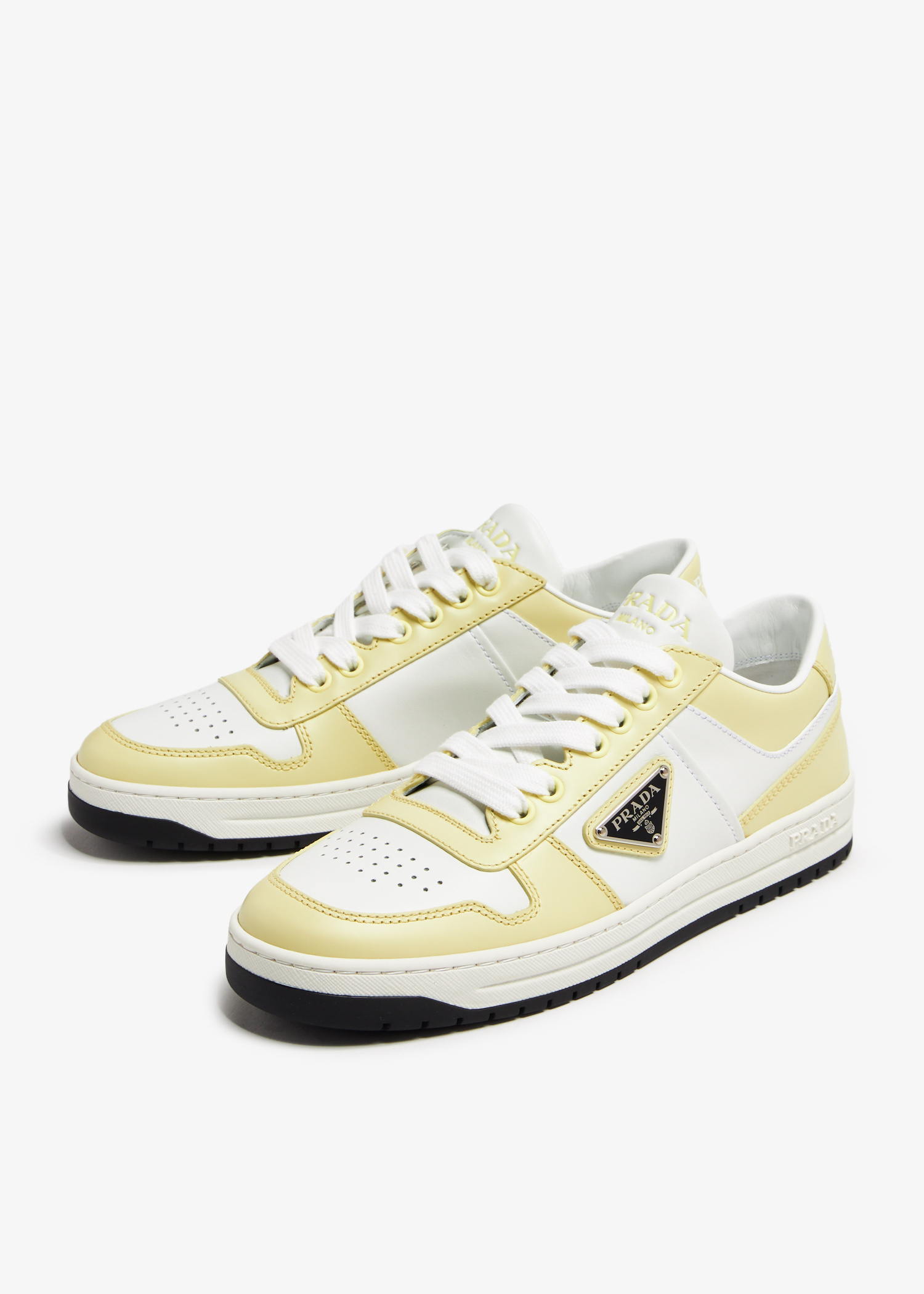 Prada Downtown leather sneakers for Women - Yellow in Qatar