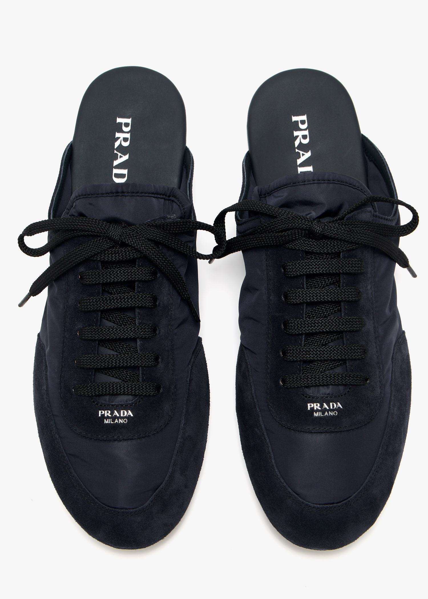 Prada Collapse Re-Nylon and suede mules for Women - Navy in UAE