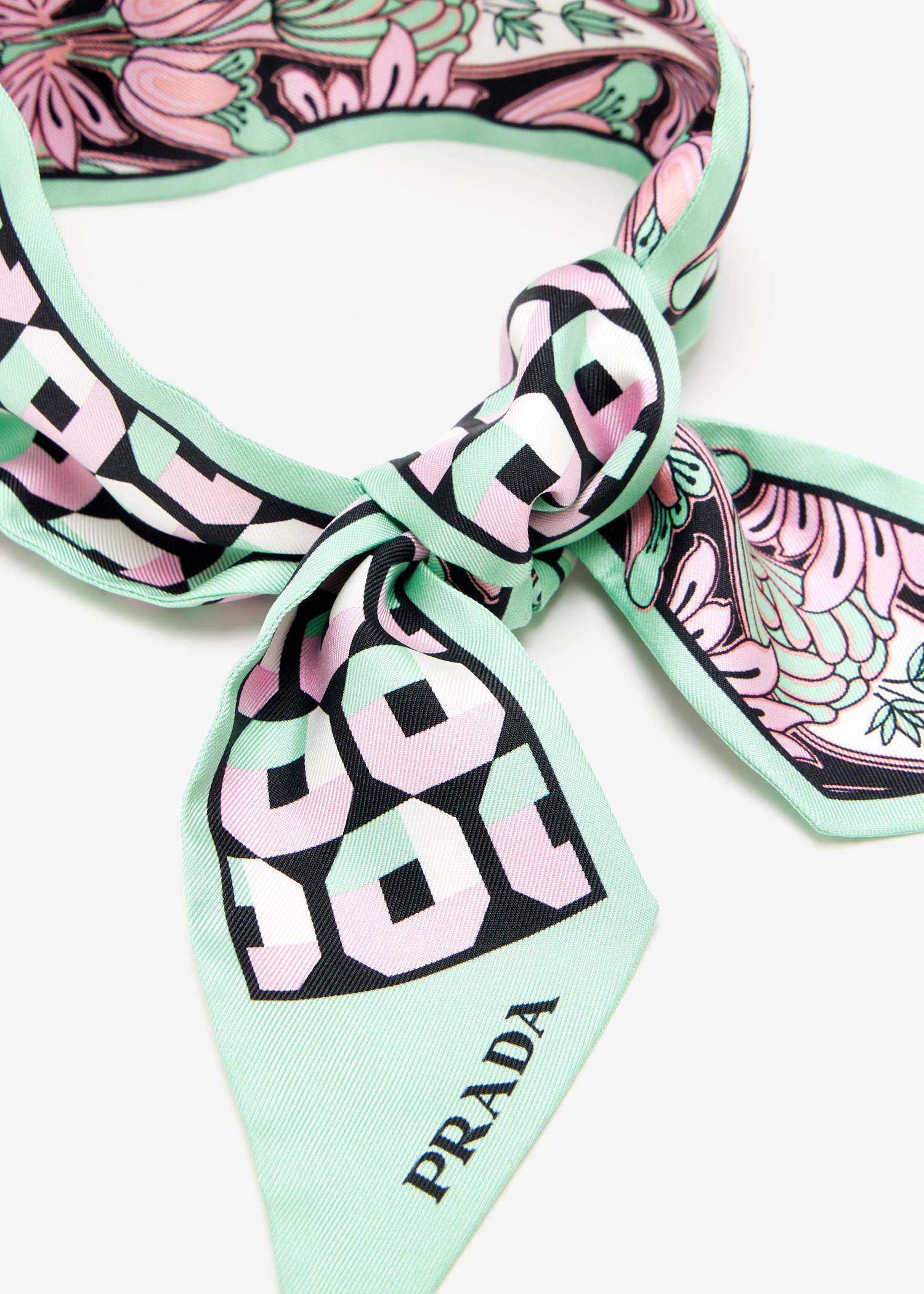 Prada Printed silk twill skinny scarf for Women - Green in