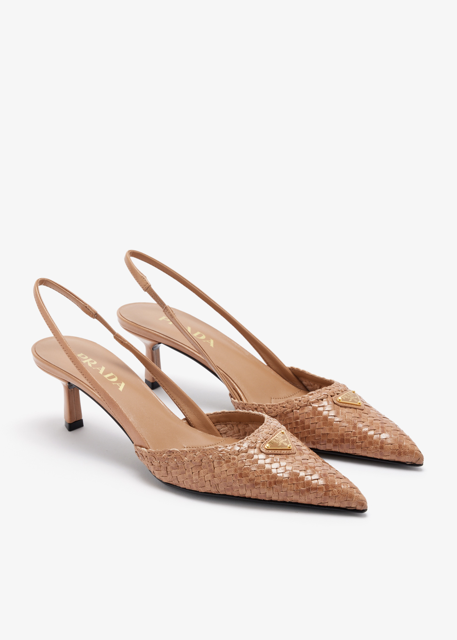 【箱付き】PRADA Leather Low Heels 37 1/2 Prada Woven leather slingback pumps for Women - Brown in KSA