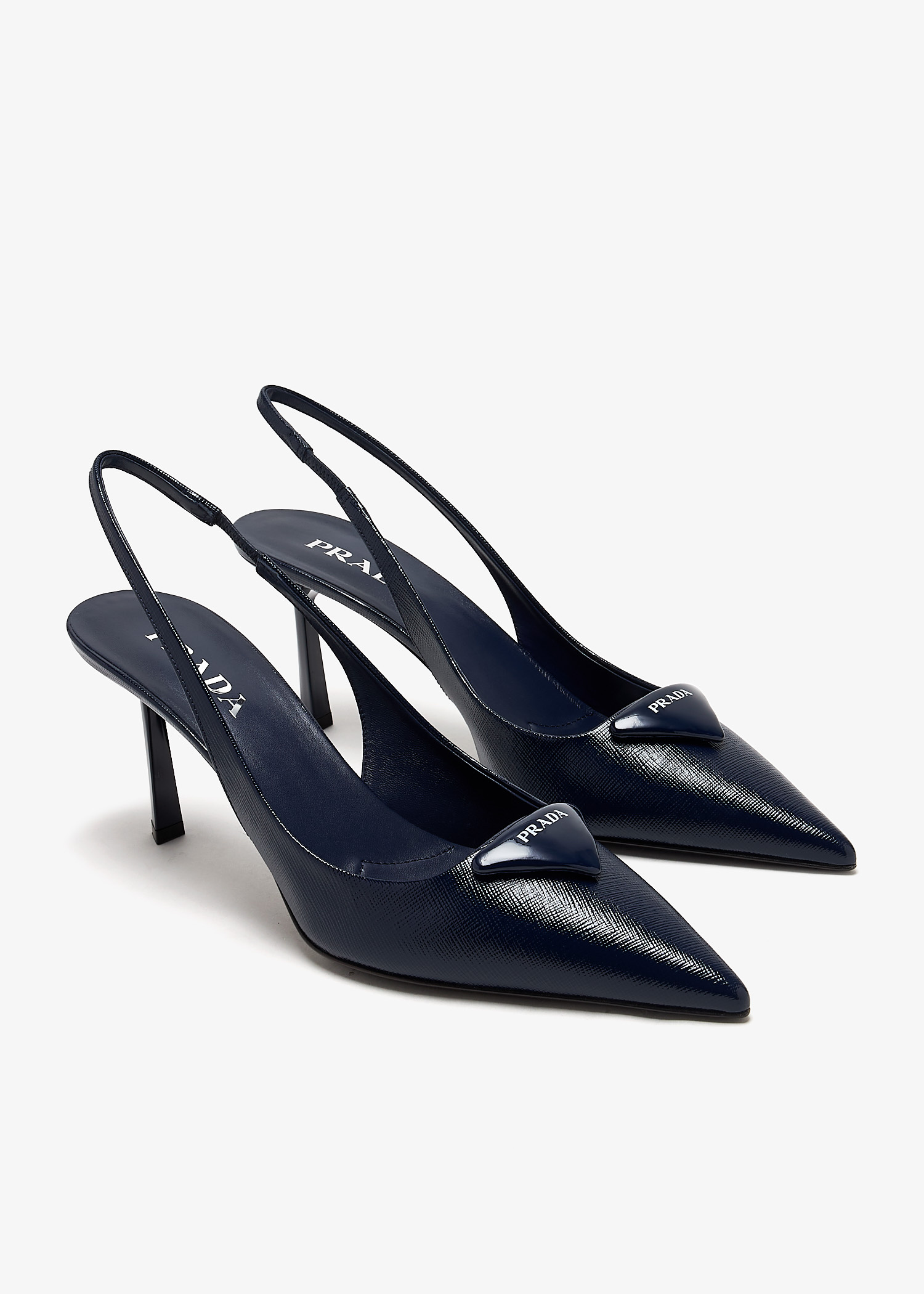 【日本入手困難】Saffiano patent leather slingback pumps Black Saffiano patent leather slingback pumps | PRADA
