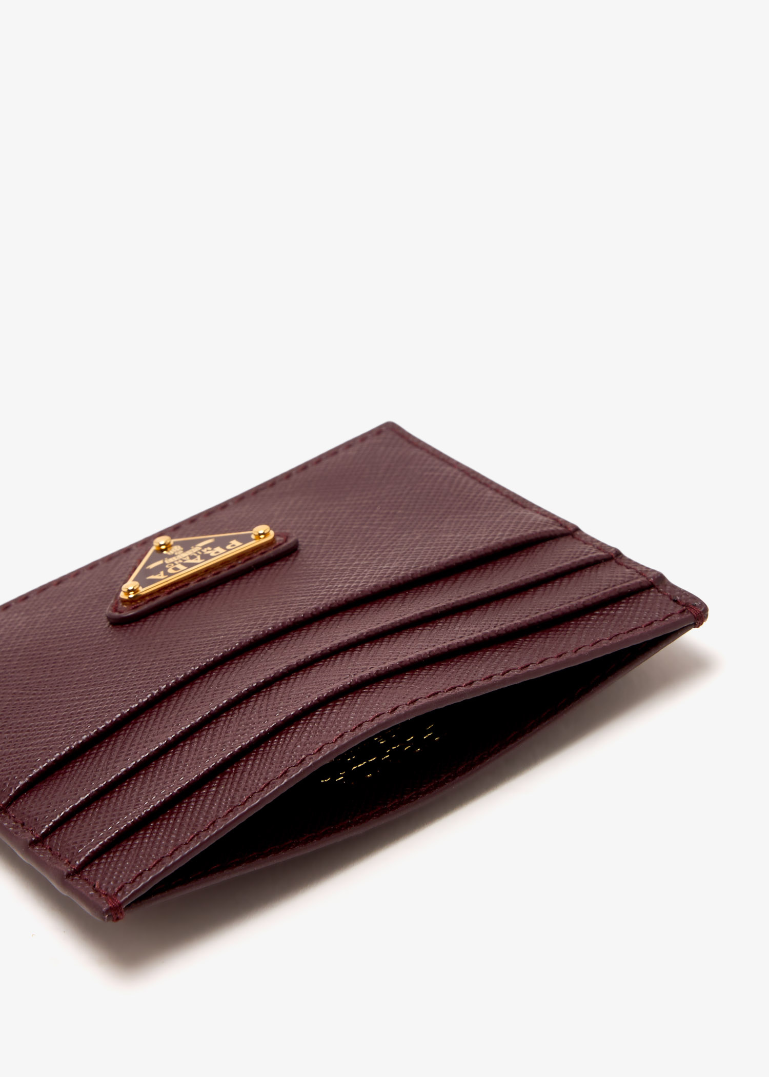 Prada Saffiano leather card holder for Women - Burgundy in