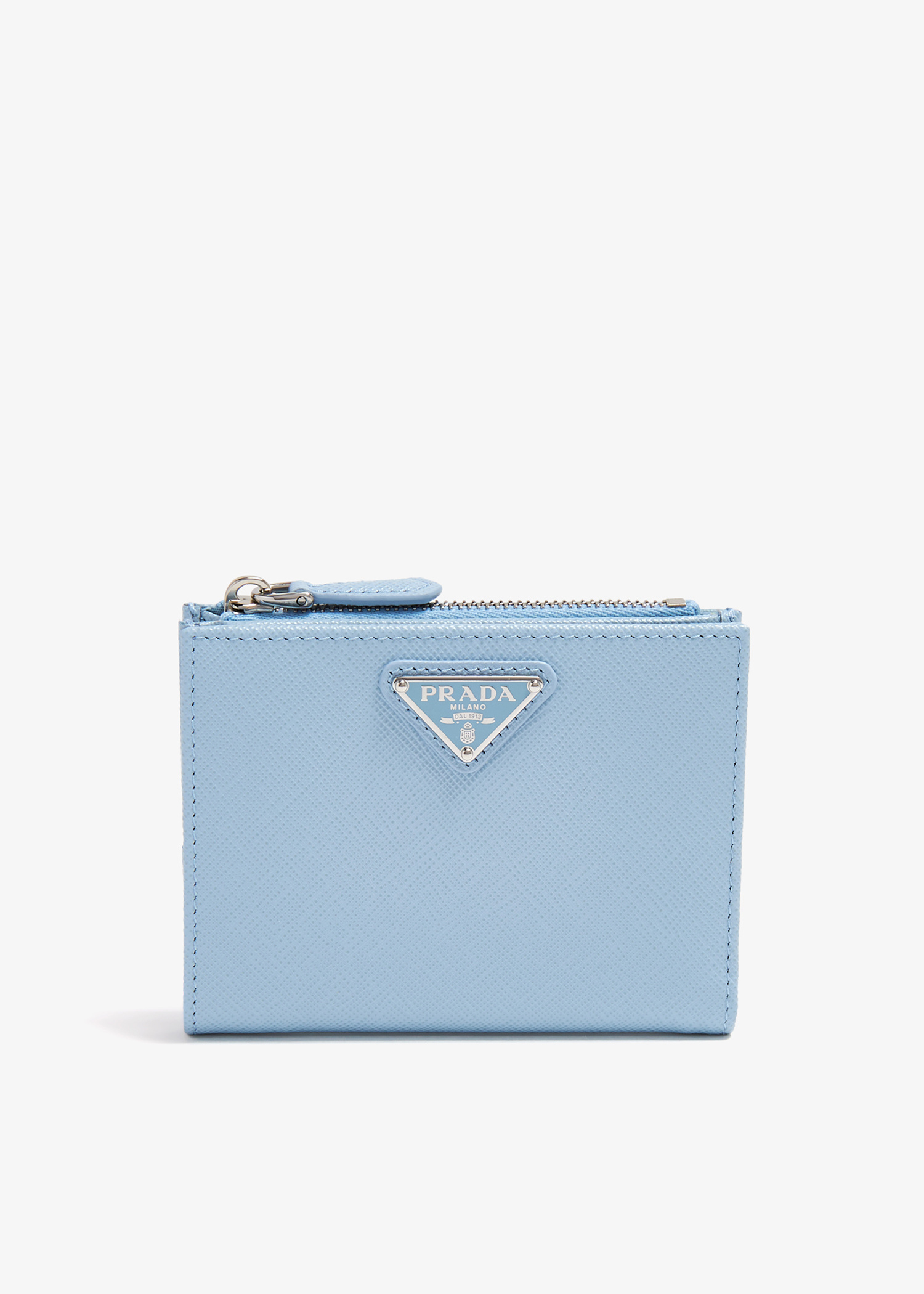 小物 PRADA SPORT compact wallet pastel blue Light Blue Small Saffiano and smooth leather wallet | PRADA