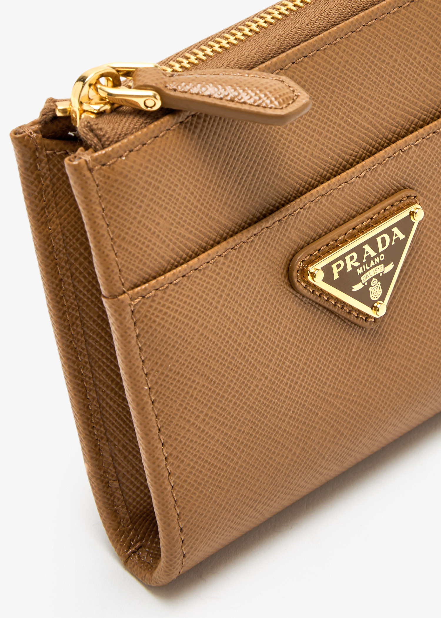 Prada Small Saffiano leather zipper wallet for Women - Brown in