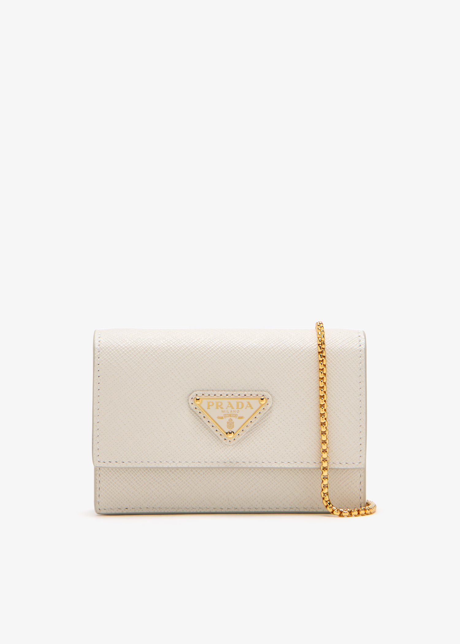 Prada Saffiano leather chain card holder for Women - Cream
