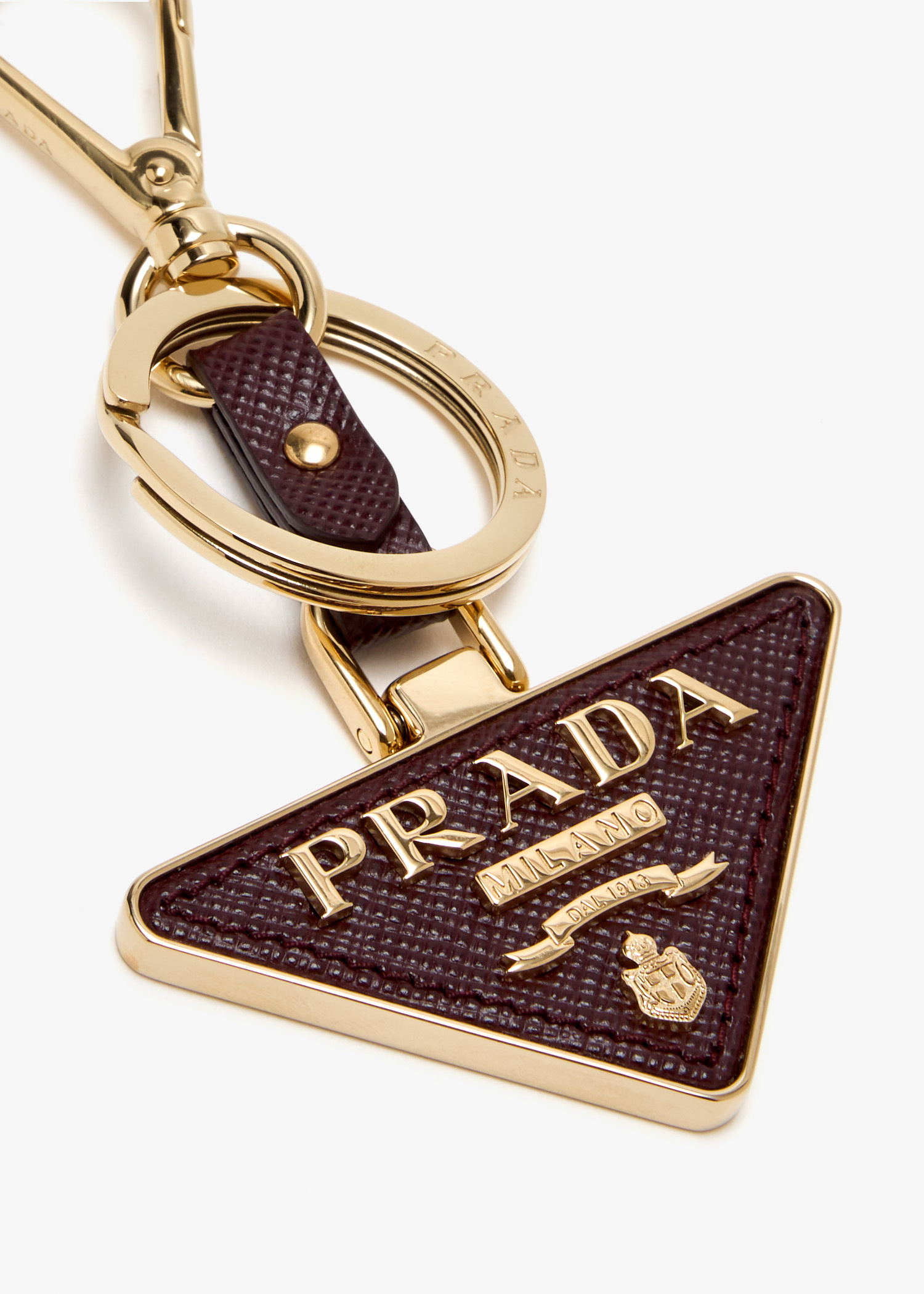 Prada Saffiano leather triangle keyring for Women - Burgundy