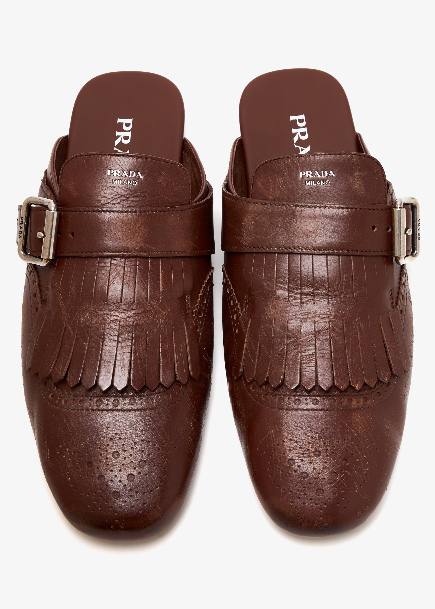 Prada Shuffle fringed leather mules for Women - Brown in