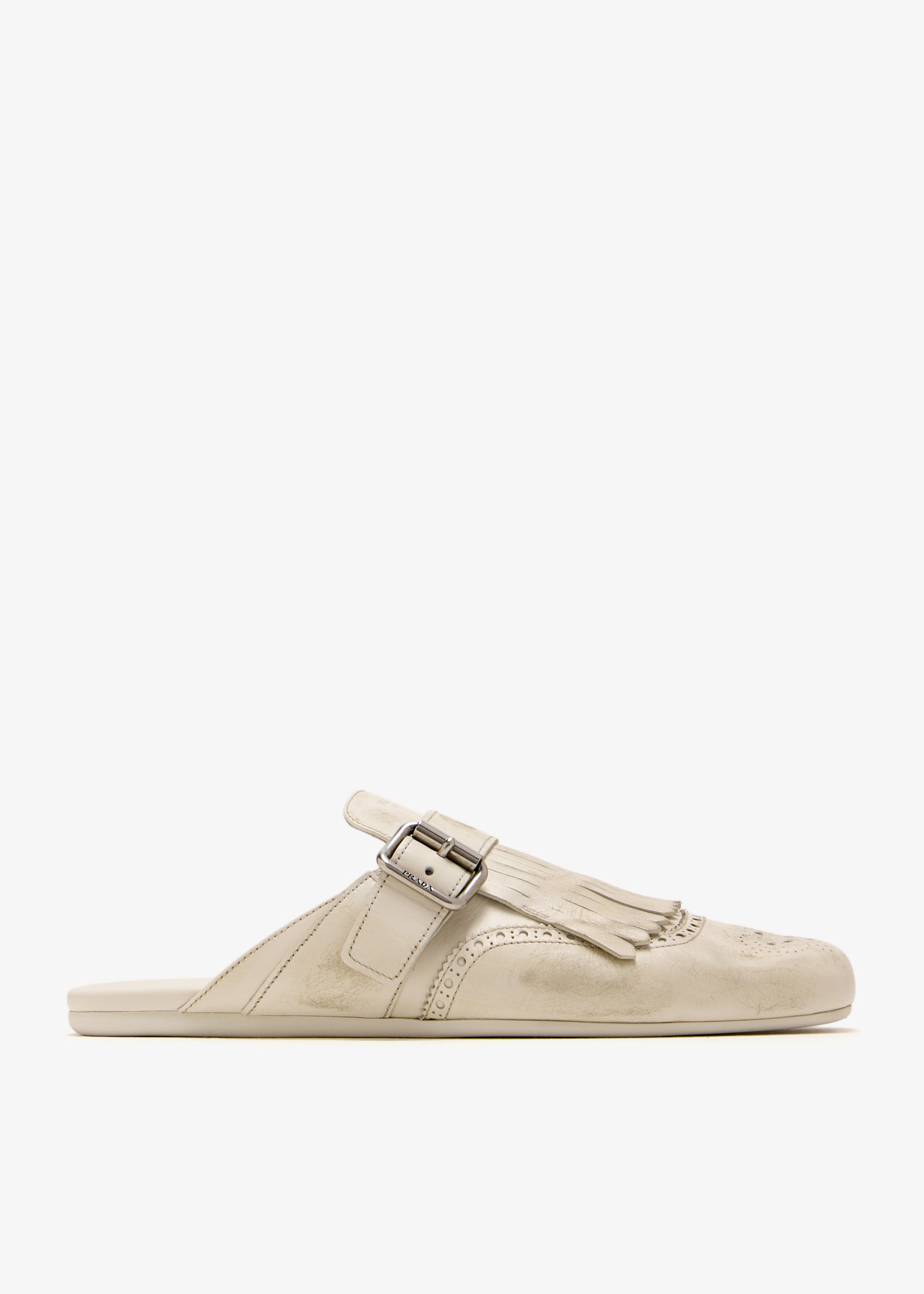 Prada Shuffle fringed leather mules for Women - Cream in UAE