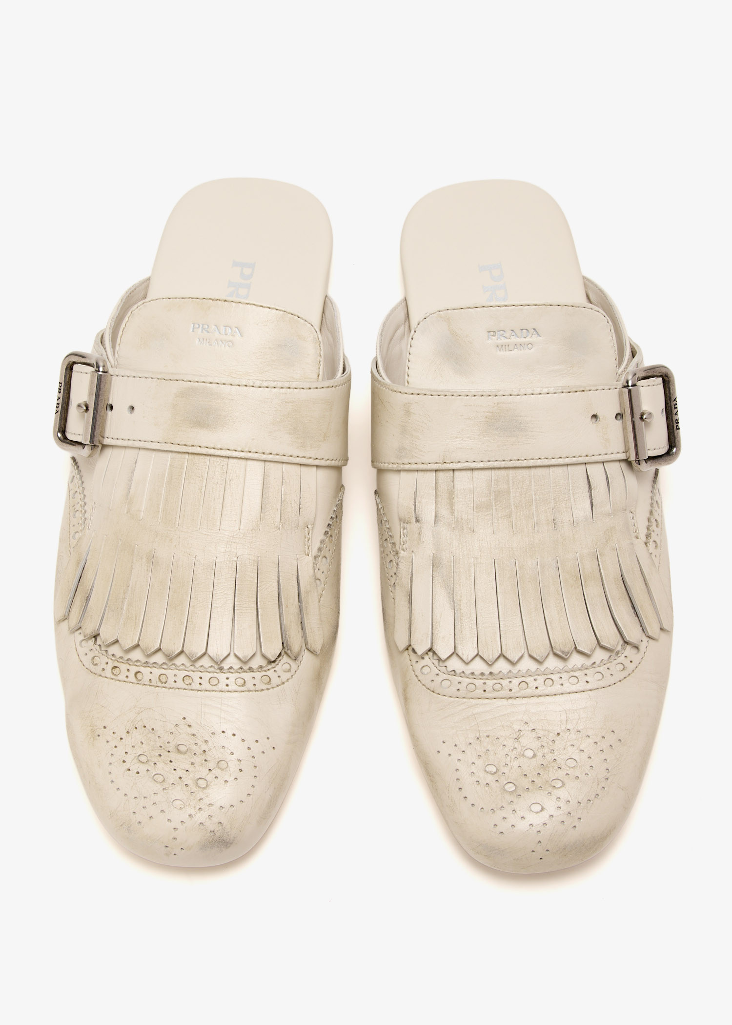 Prada Shuffle fringed leather mules for Women - Cream in