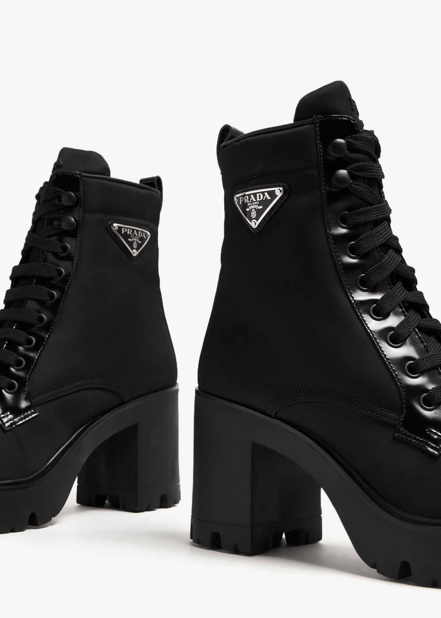 Prada＊Re-Nylon and leather booties レザーブーティー＊送料込 Prada Re-Nylon and Leather Booties | Saks Fifth Avenue
