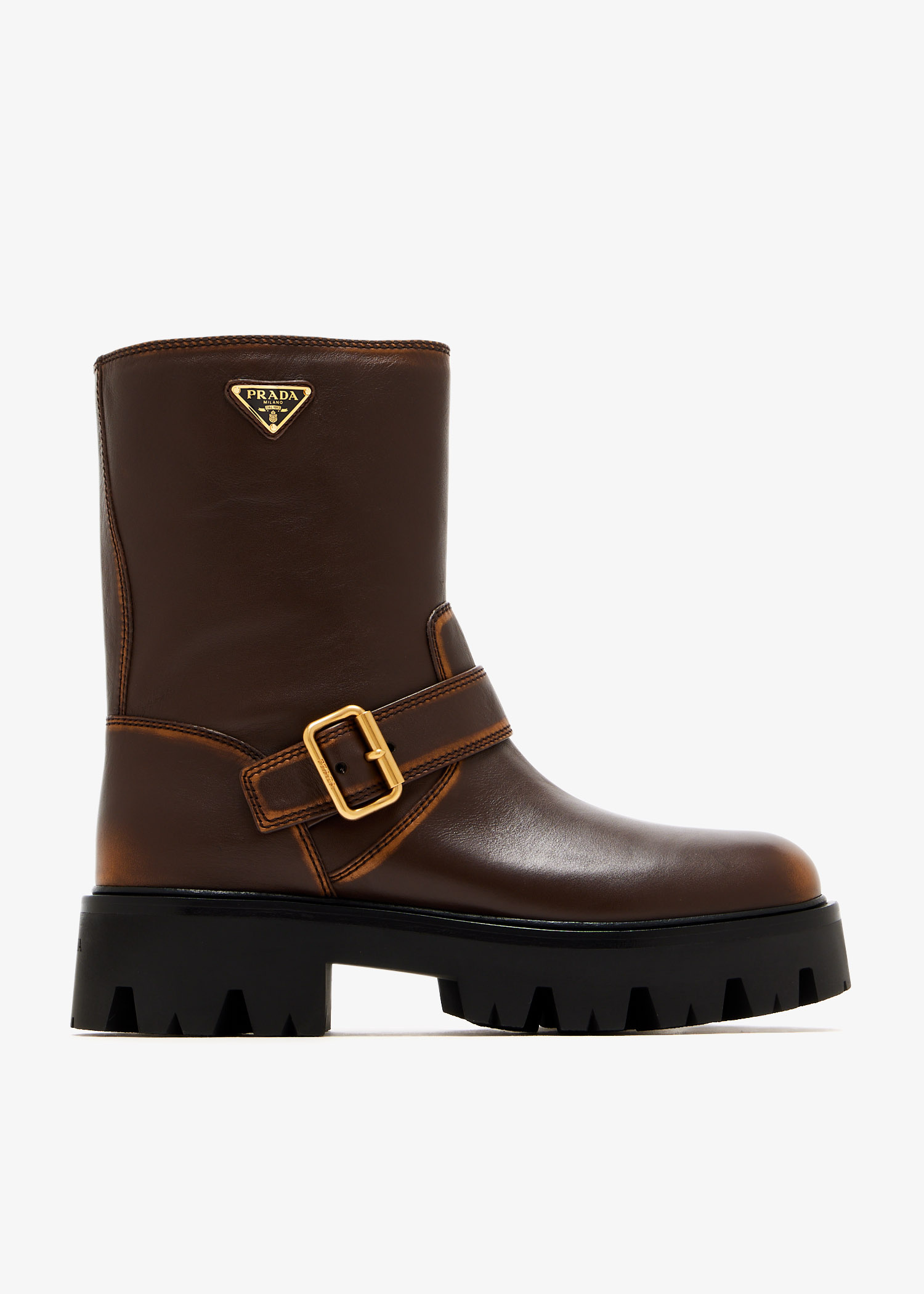 Prada Leather booties for Women - Brown in UAE | Level Shoes