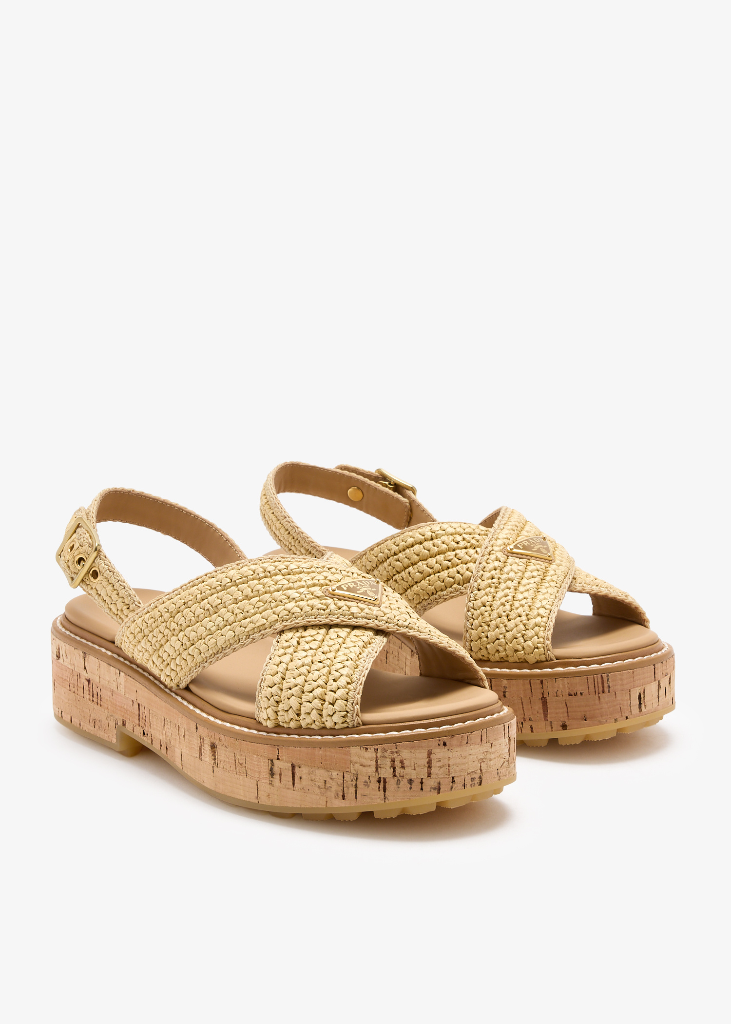 Prada Crochet platform sandals for Women - Beige in UAE | Level Shoes