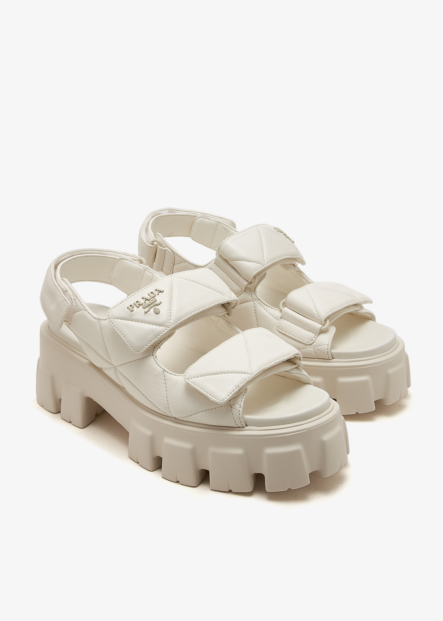 Prada Monolith nappa leather sandals for Women - Cream in