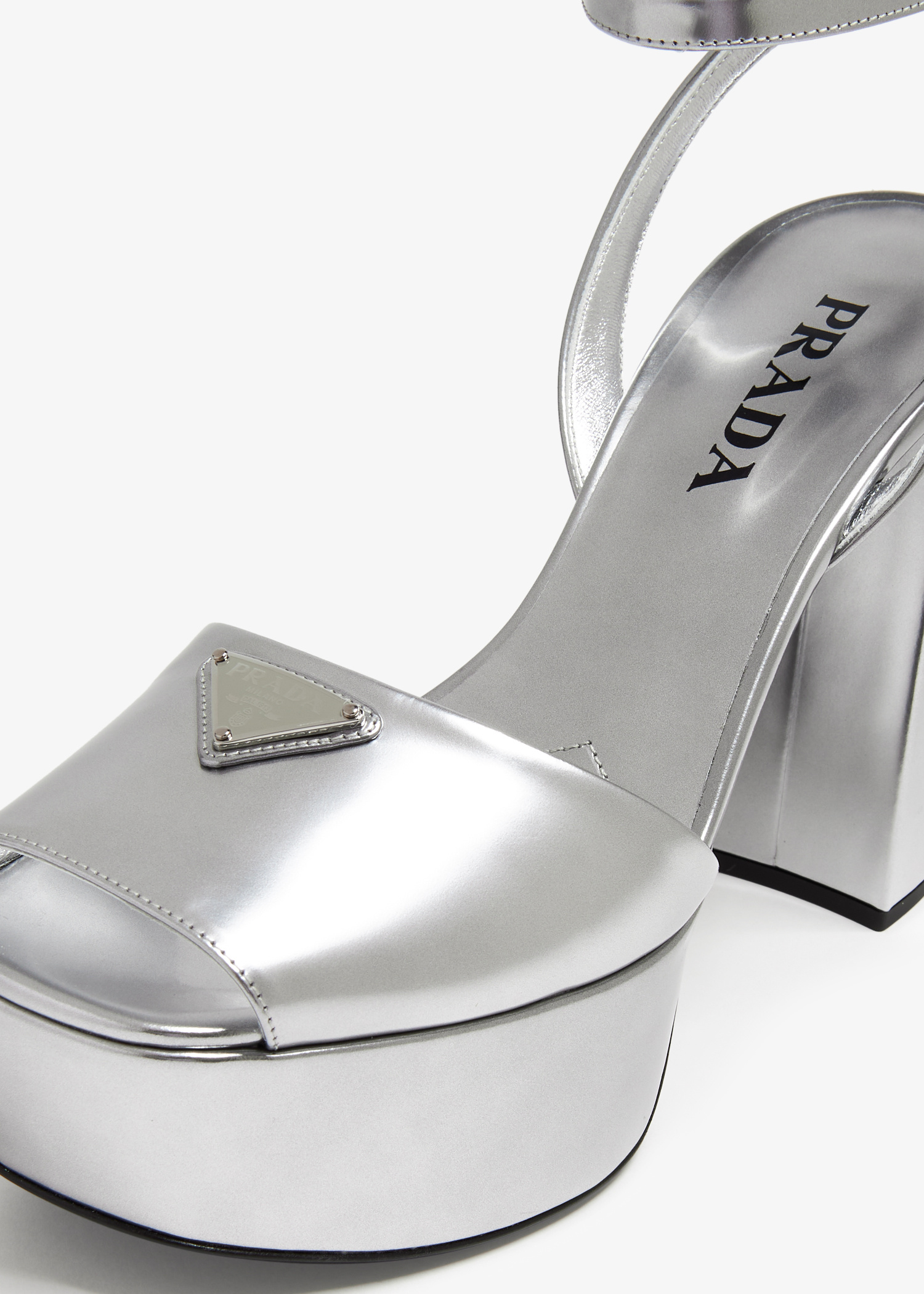 Prada Metallic leather platform sandals for Women - Silver in Oman