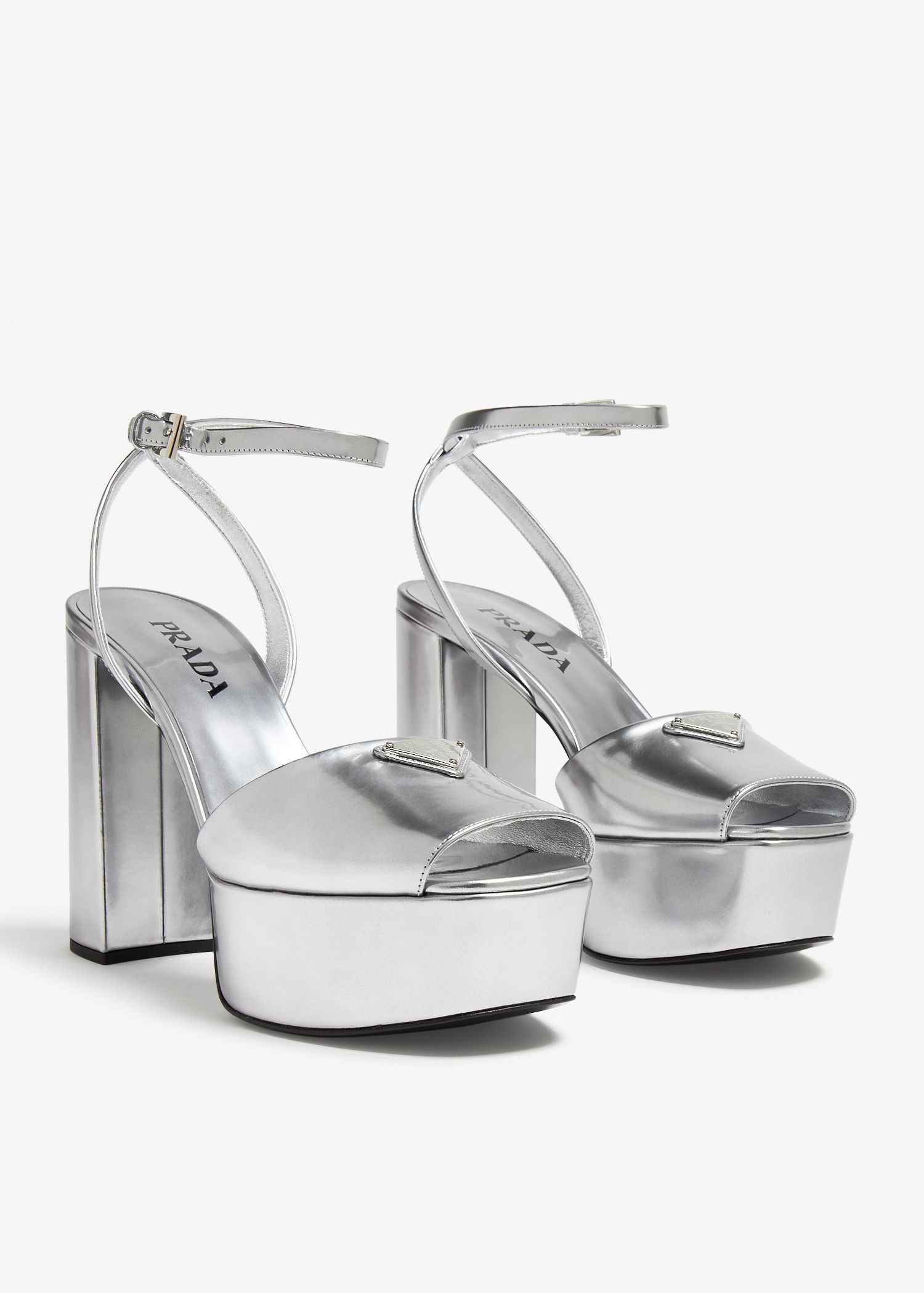Prada Metallic leather platform sandals for Women - Silver in Oman
