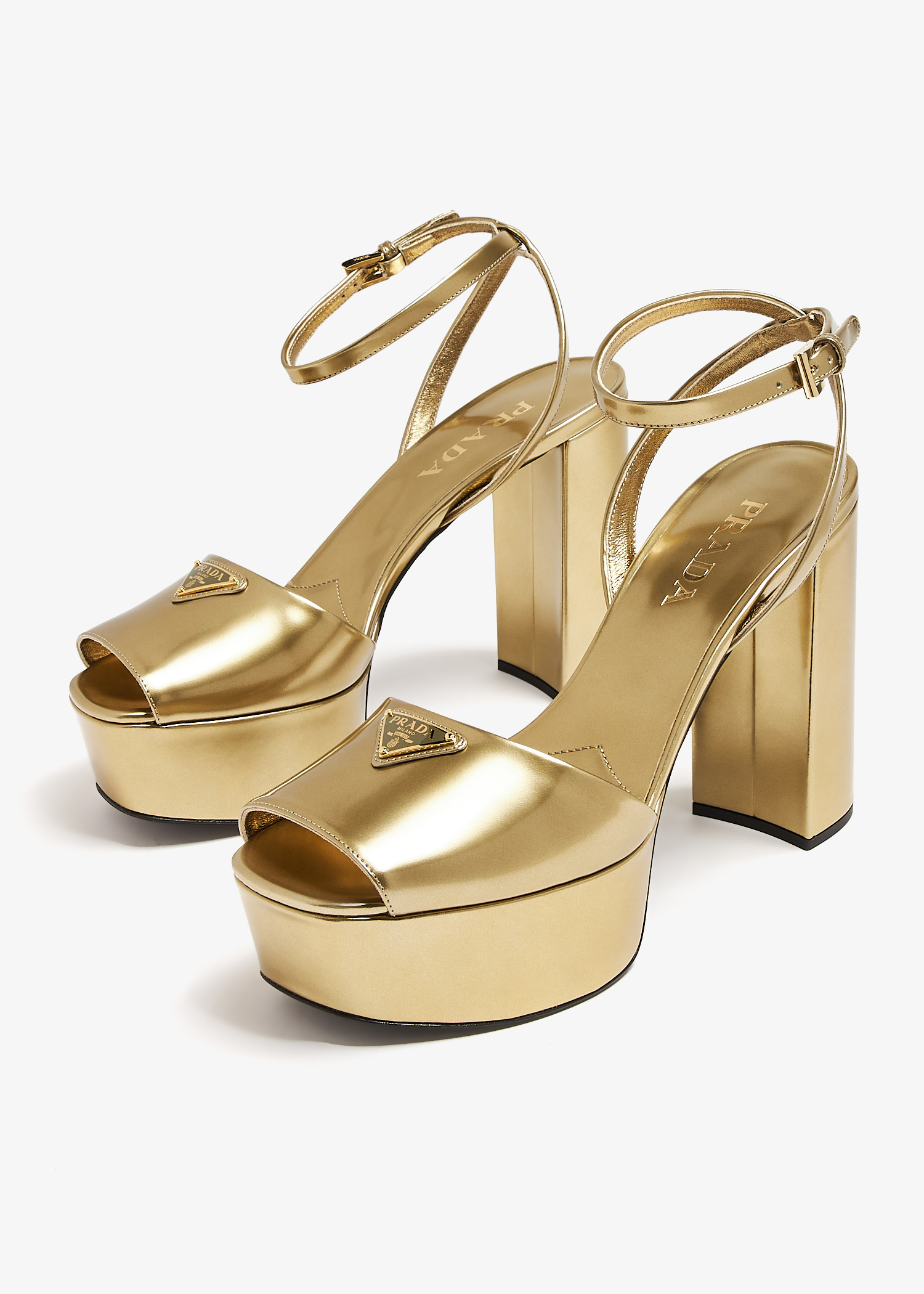 Prada Metallic leather platform sandals for Women - Gold in