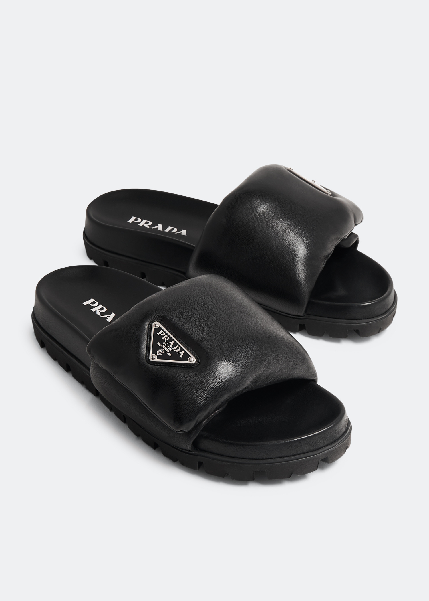 Prada女士软垫纳帕皮革拖鞋- 黑色阿联酋| level shoes
