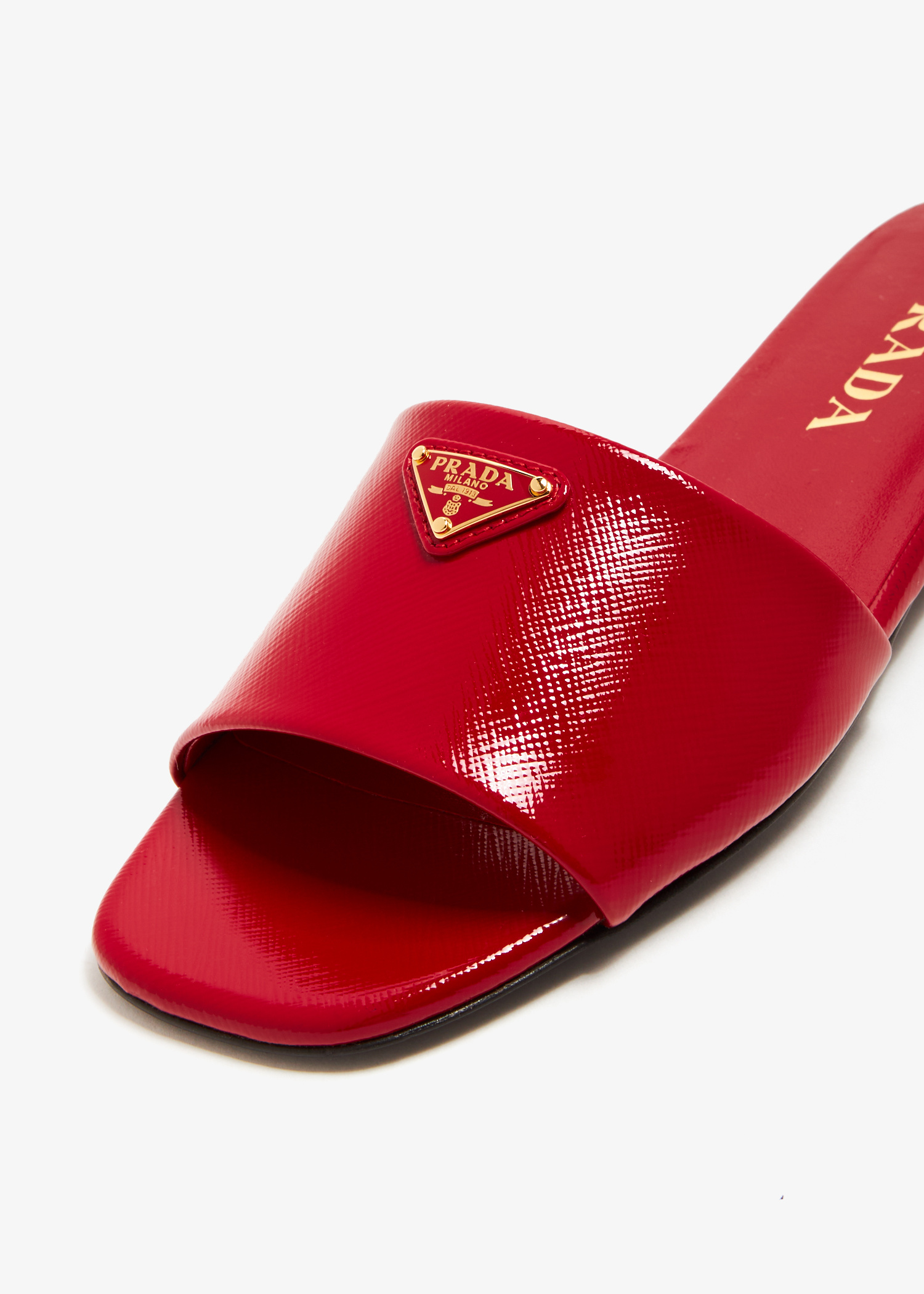 Prada Saffiano patent leather slides for Women - Red in UAE
