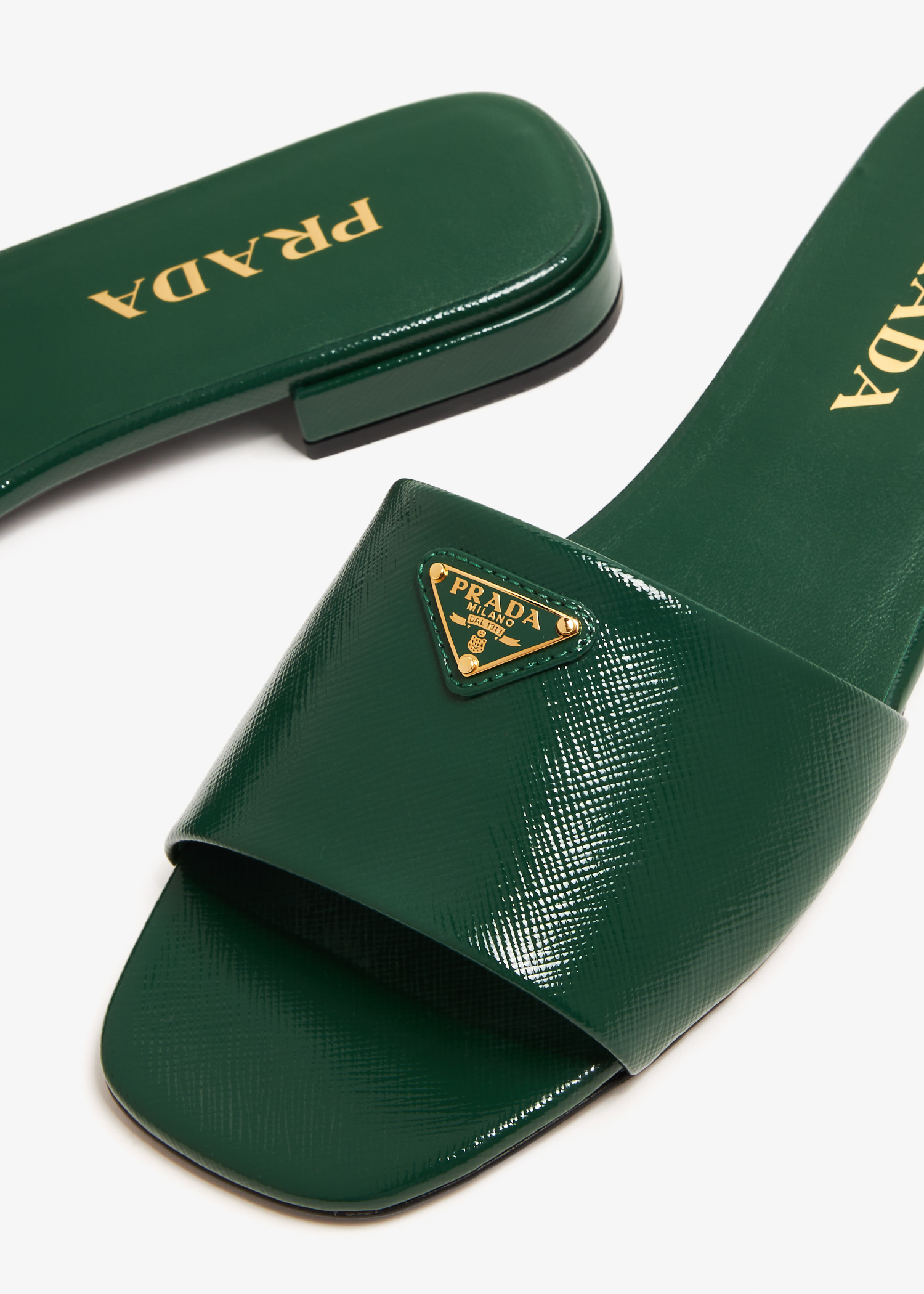 Prada Saffiano patent leather slides for Women - Green in UAE
