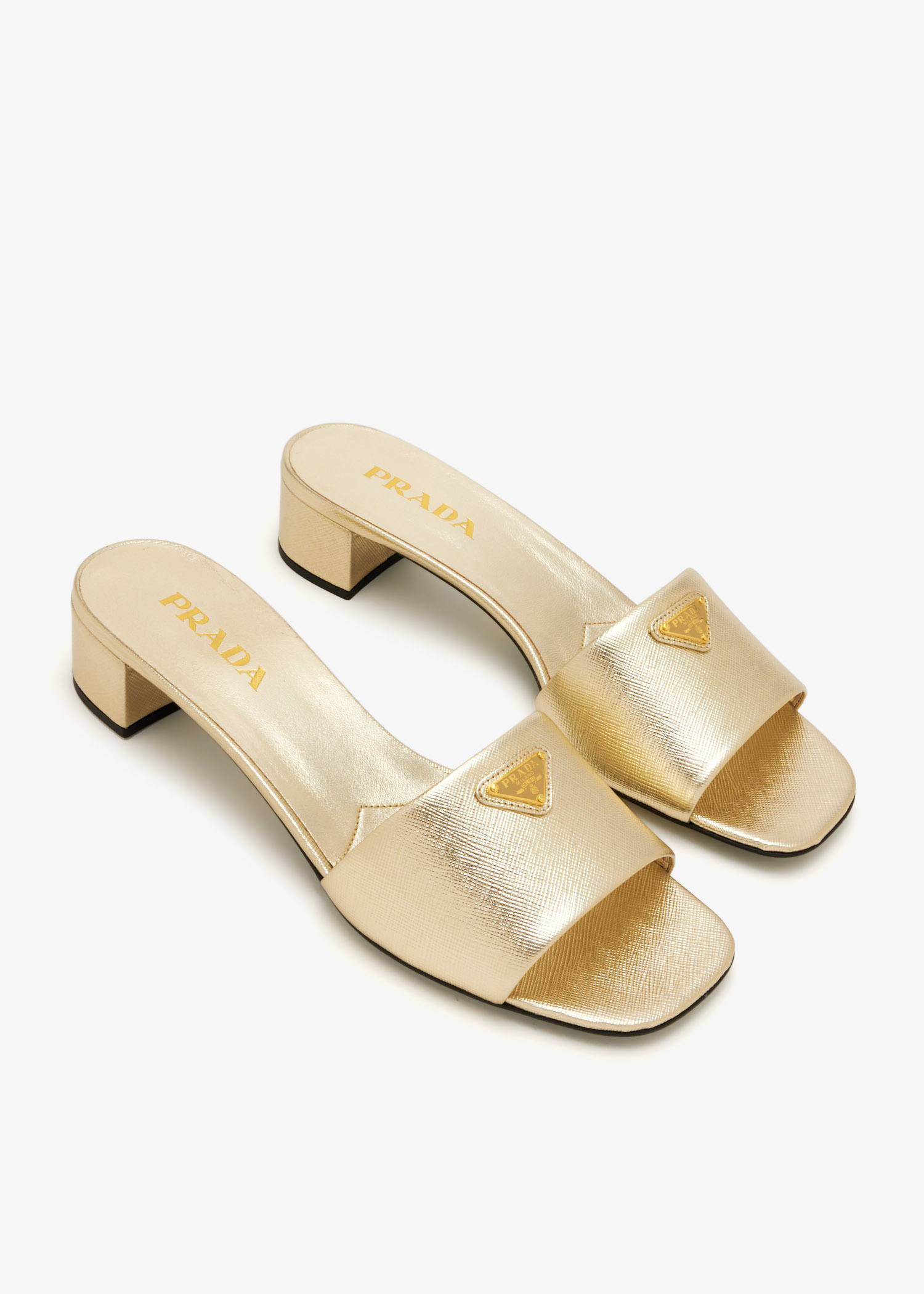 Prada Saffiano patent leather sandals for Women - Gold in KSA
