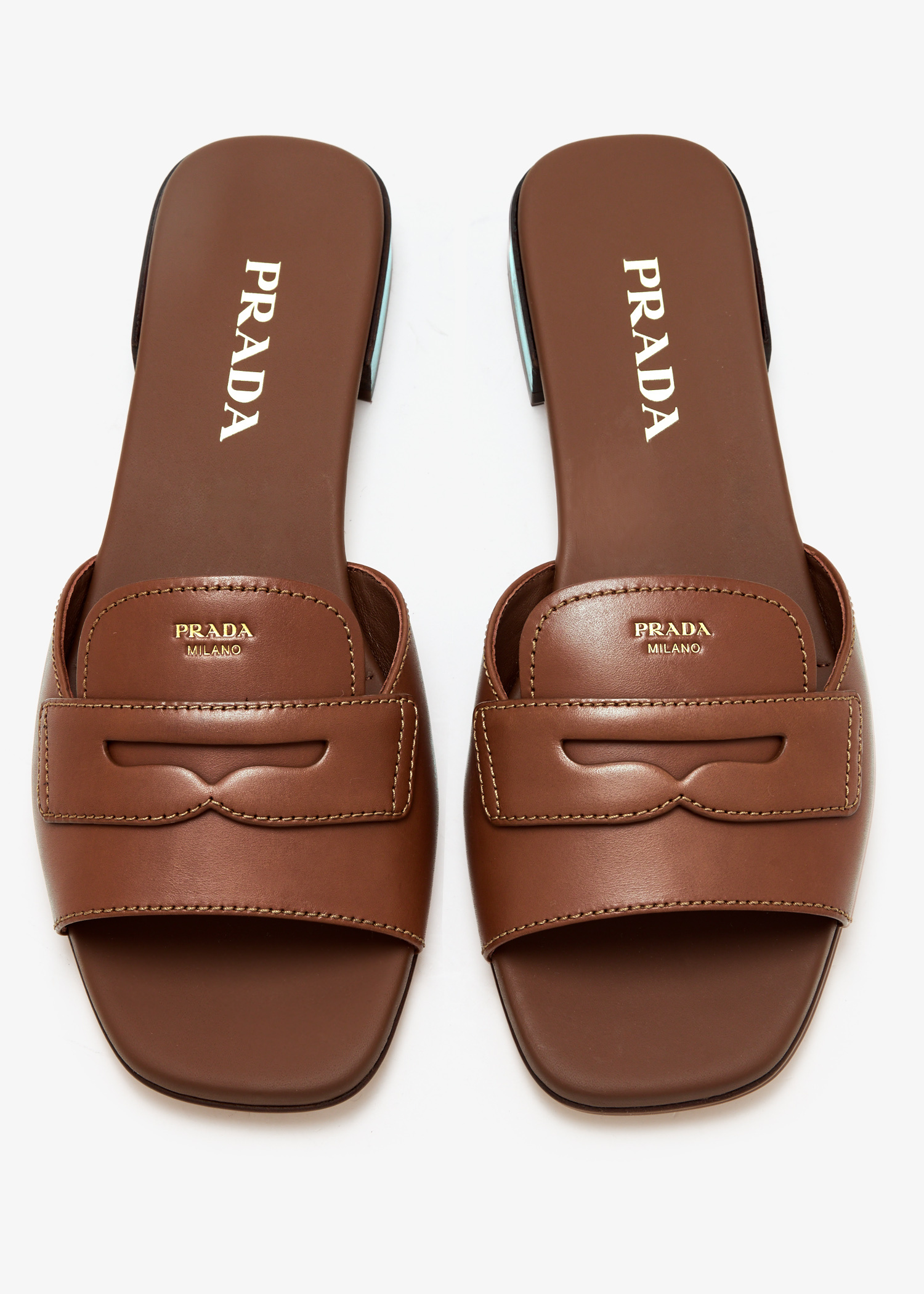 Prada Leather slide sandals for Women Brown in Kuwait Level Shoes