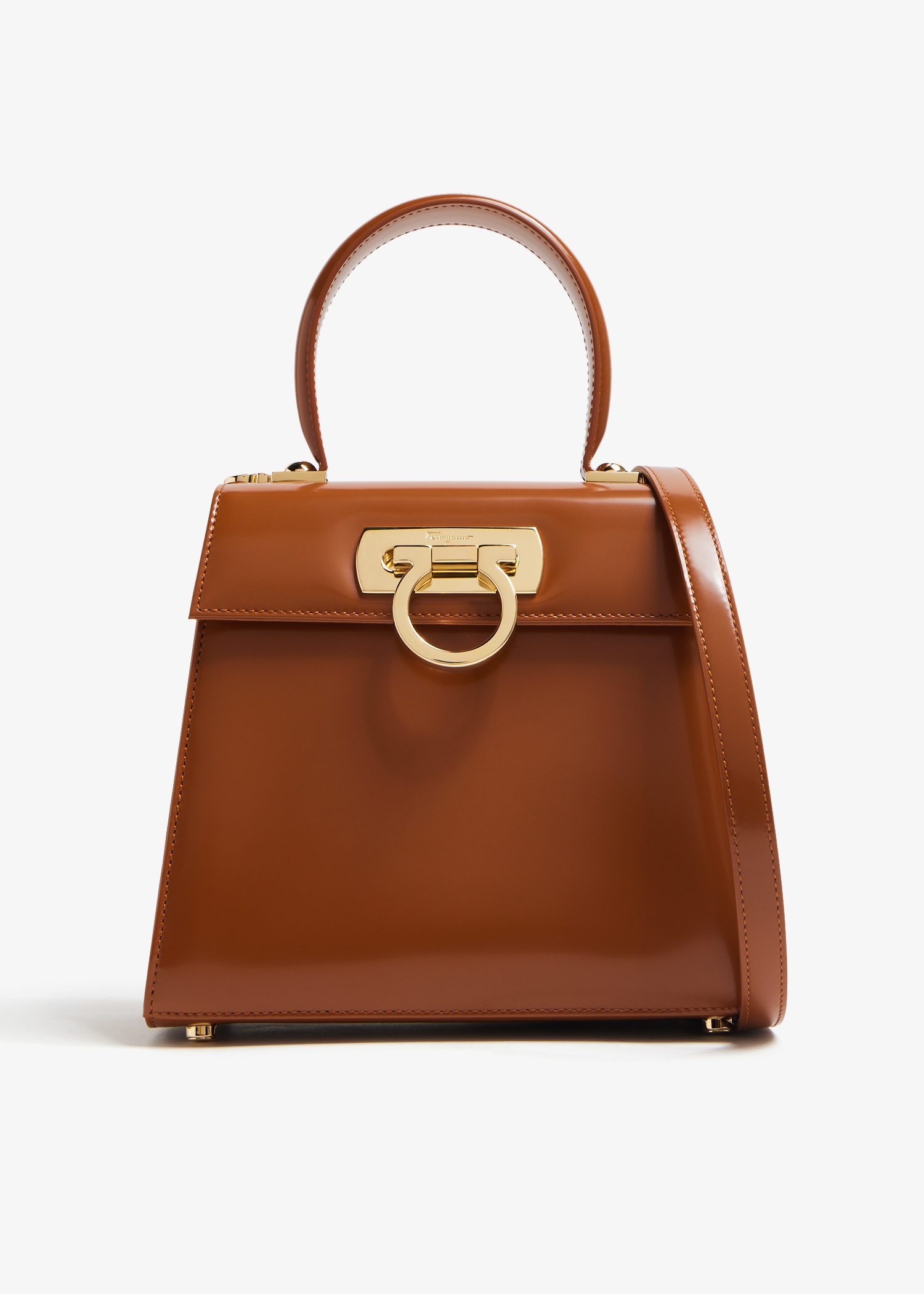 ★関税込み★ FERRAGAMO BROWN LEATHER TOP HANDLE BAG Ferragamo Iconic small top-handle bag for Women - Brown in