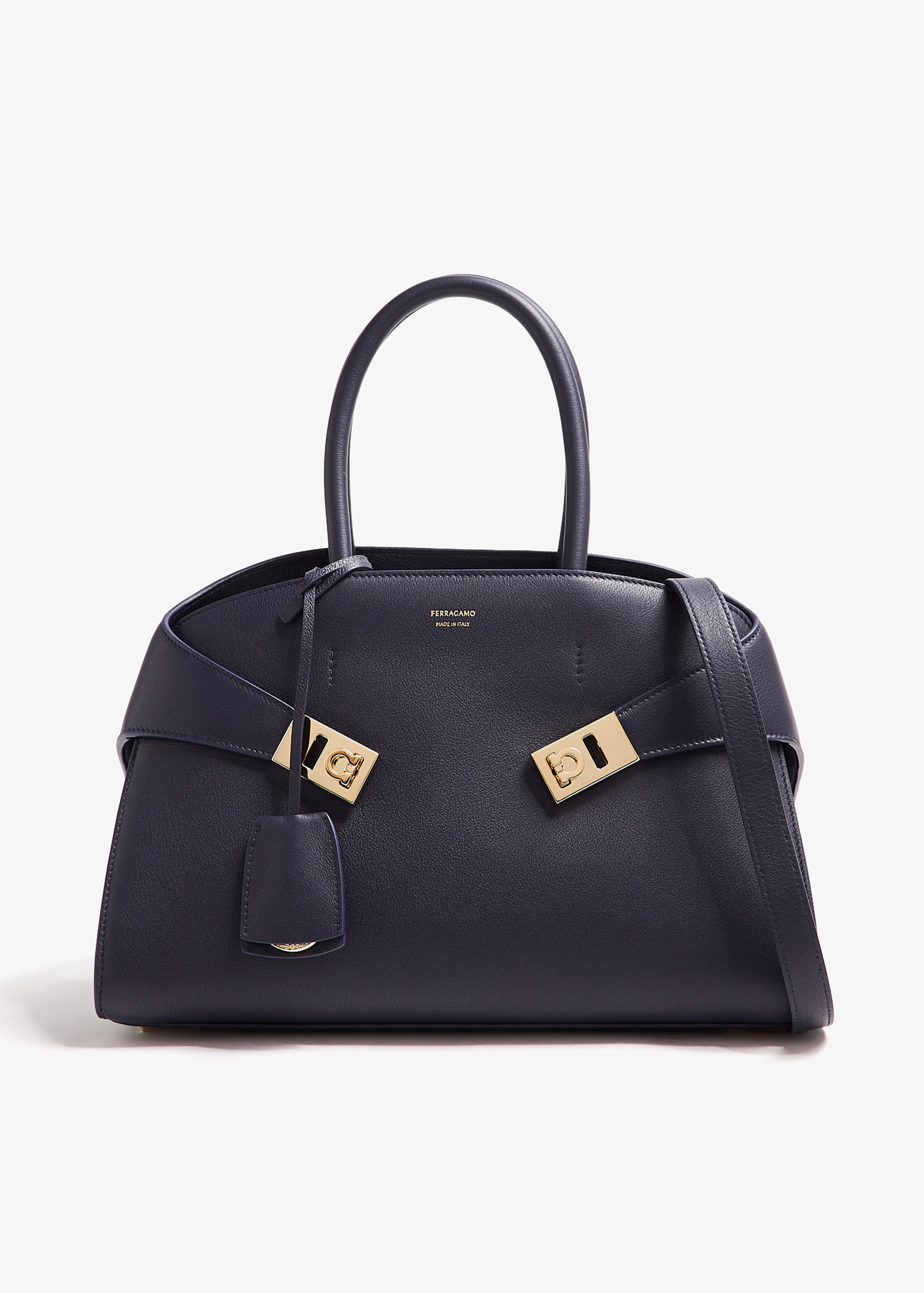 ハンドバッグ FERRAGAMO Woman Handbag Black 0766758 NERO Ferragamo Hug S handbag for Women - Navy in UAE | Level Shoes