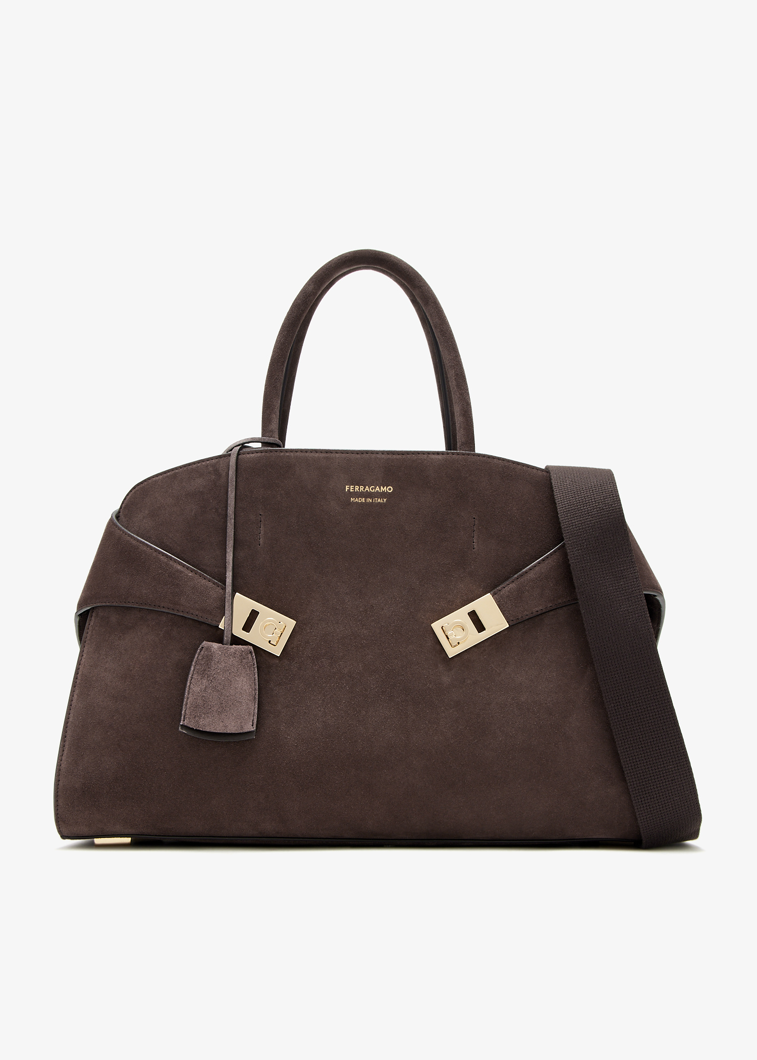 【送料&関税込】Ferragamo Camel Suede Medium Handbag Salvatore Ferragamo Suede Exterior Bags & Handbags for Women