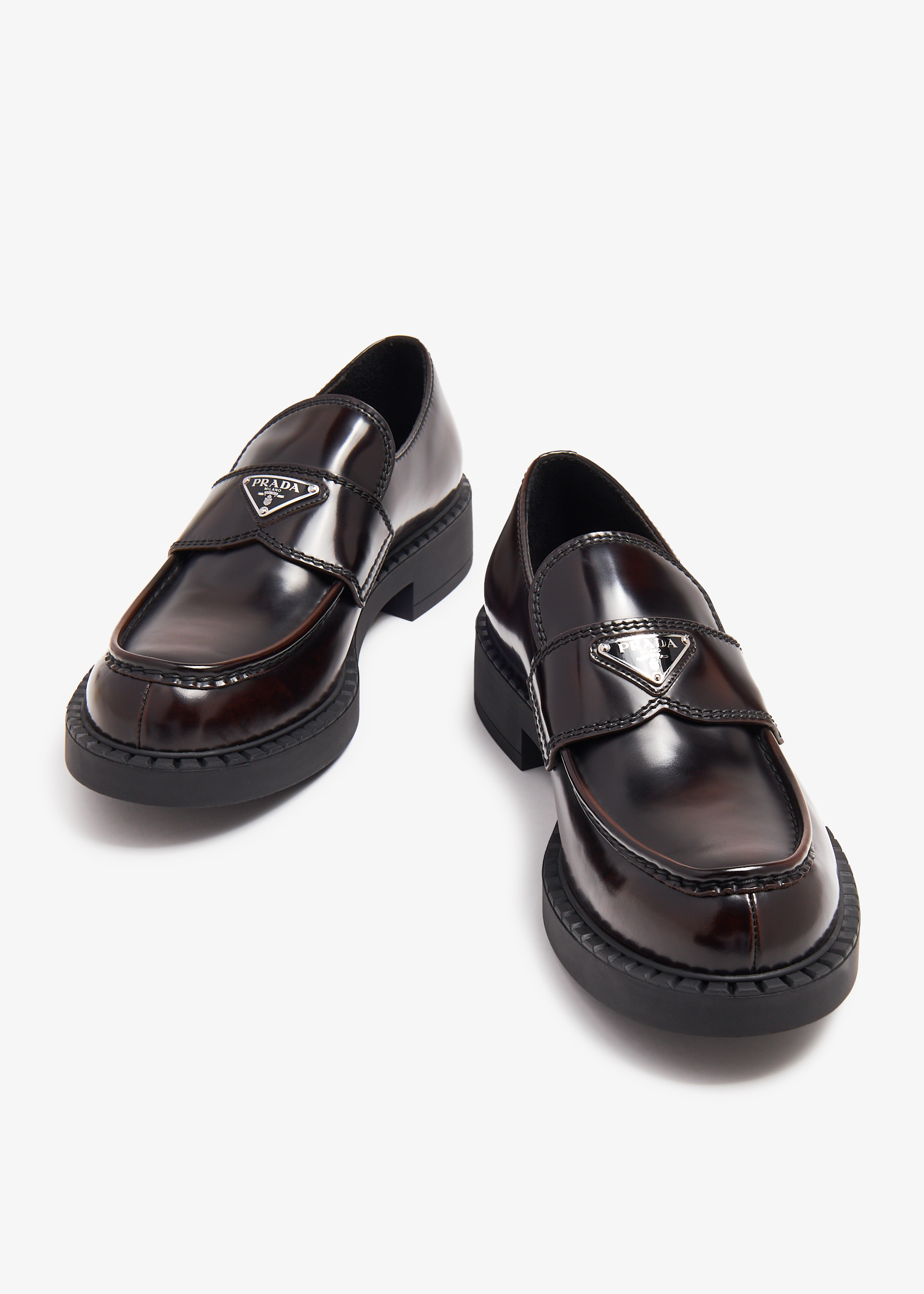 Prada Chocolate brushed leather loafers for Men - Brown in