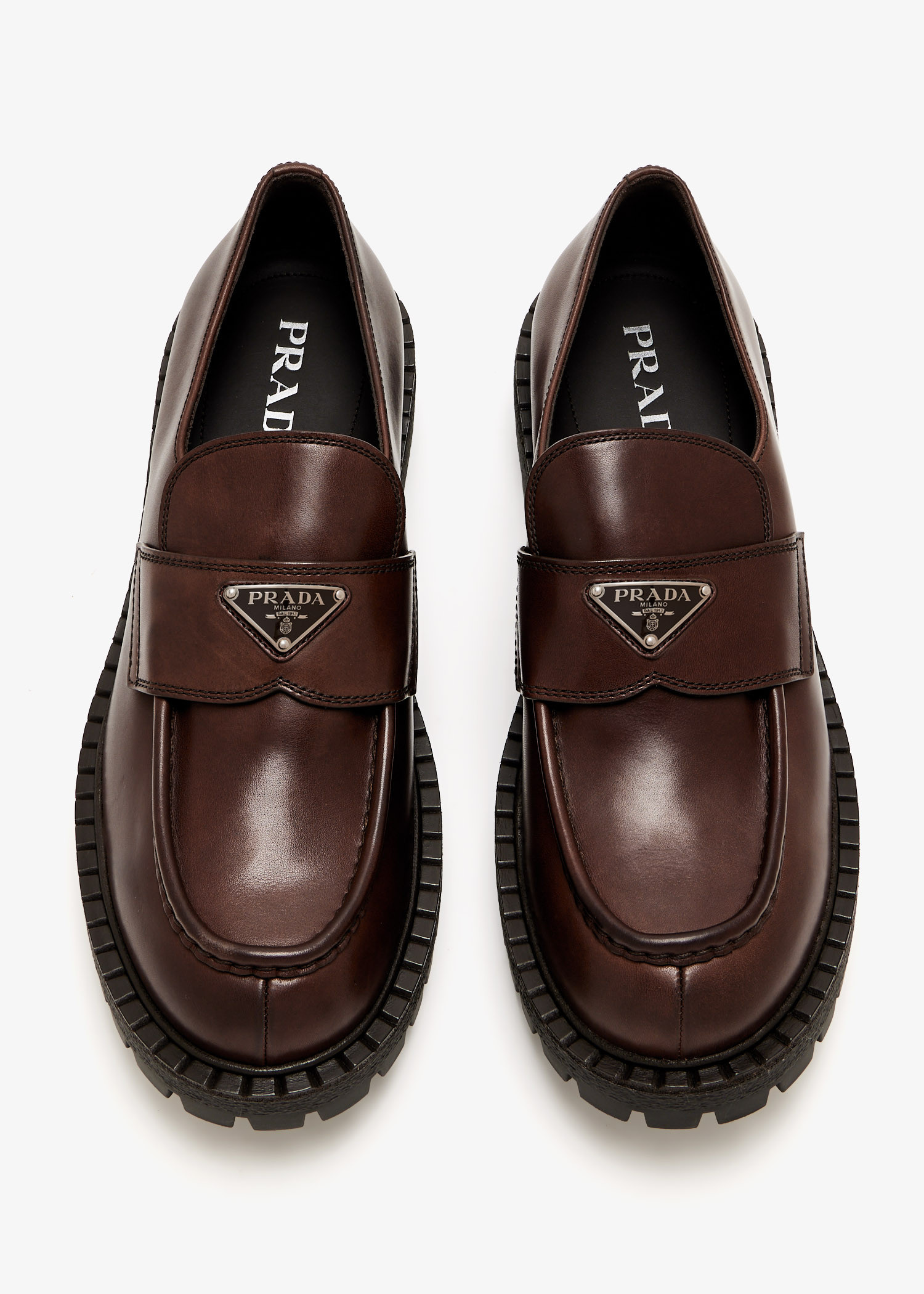 Prada Men\'s Distressed Brown Leather Loafers Prada Men main image 3