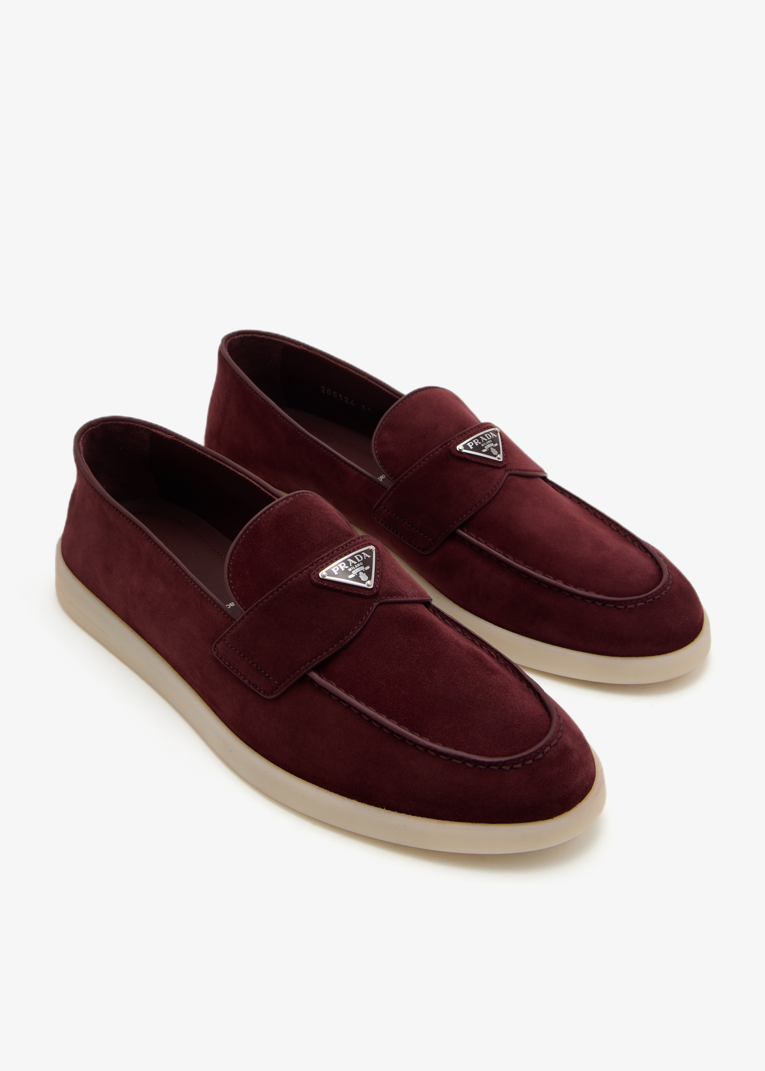 Prada Men\'s Burgundy Loafers Burgundy Shuffle Antiqued Suede Loafers | PRADA main image 2