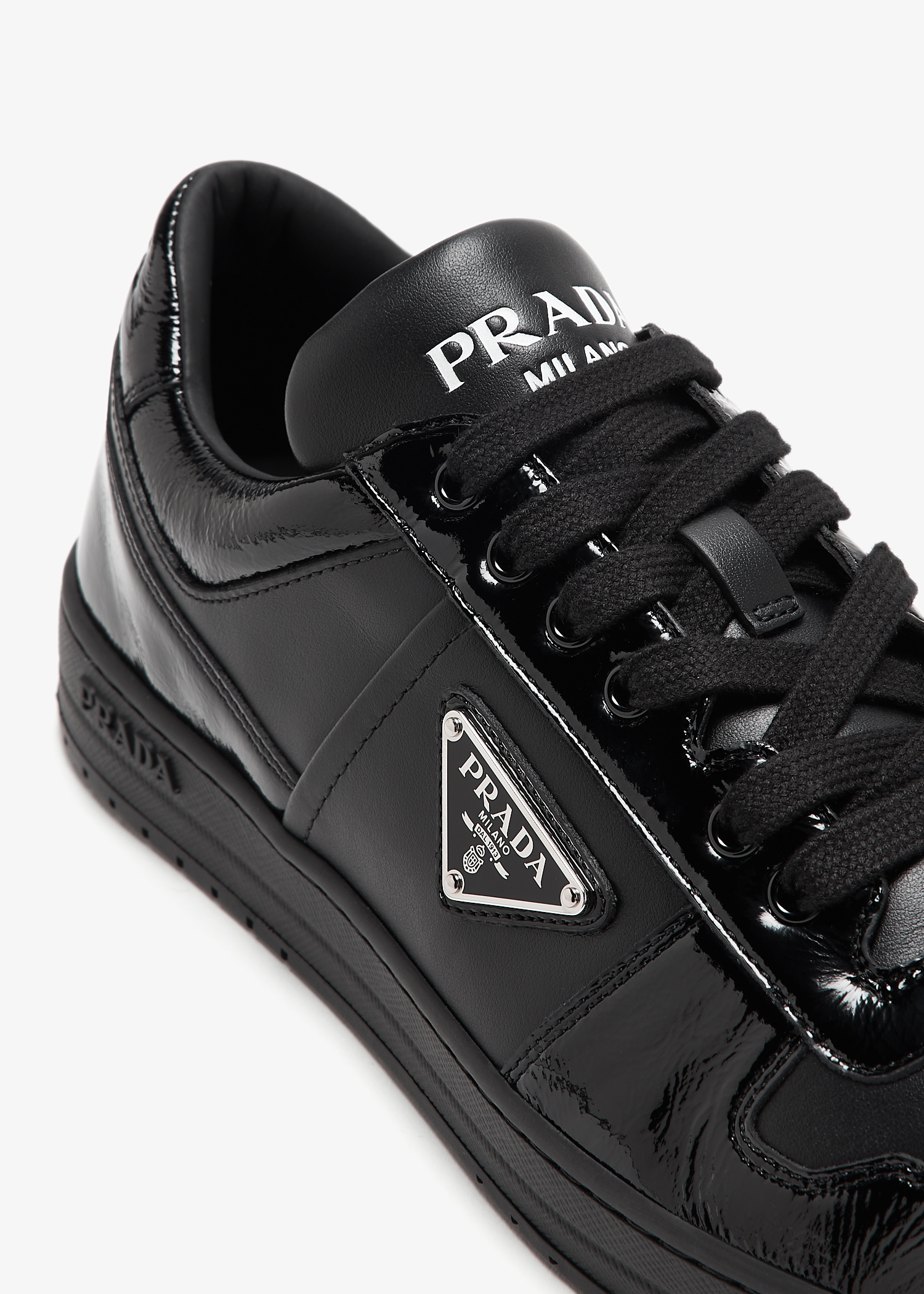 靴 PRADA SPORT Emblem Leather Shoes Black Prada Sport Black Leather And Nylon Low Top Sneakers Size 44