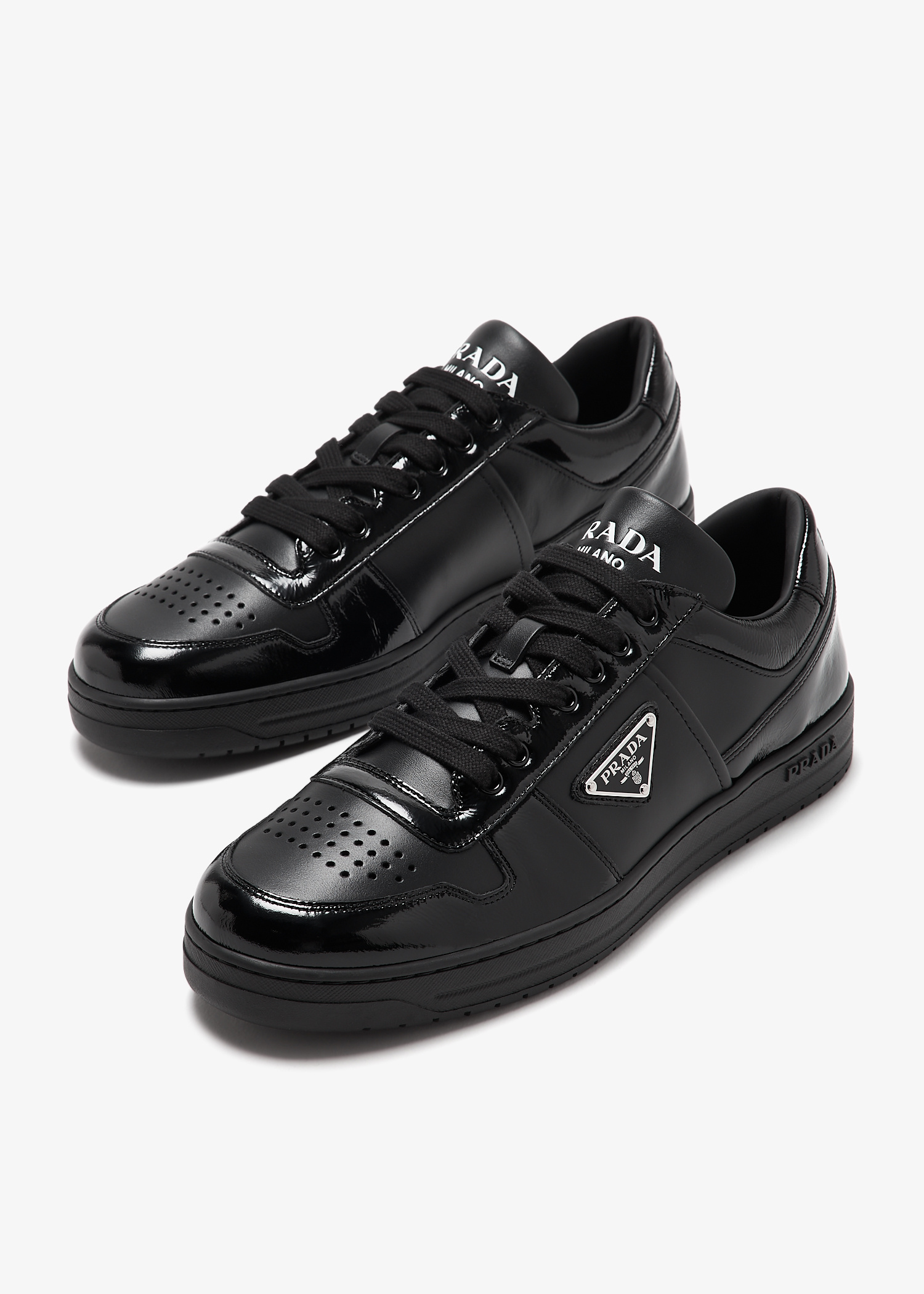 Prada Downtown leather sneakers for Men - Black in Qatar