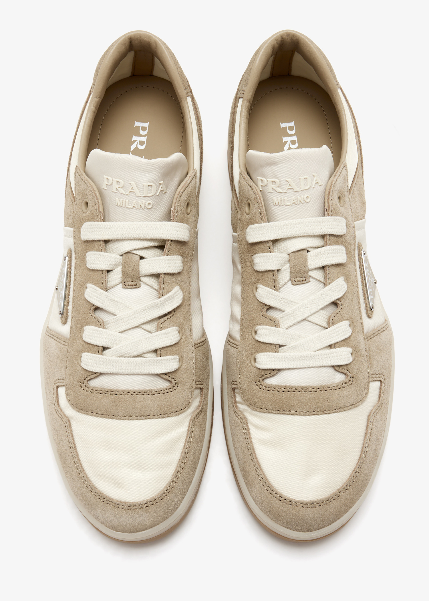 Prada Downtown Re-Nylon and suede sneakers for Men - Beige in KSA
