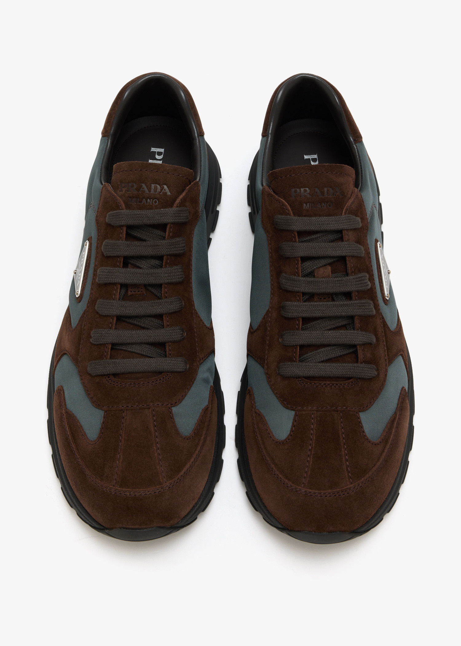 PRADA 12aw rubber sole shoes brown×black Prada Prax Suede and Re-Nylon sneakers for Men - Brown in KSA
