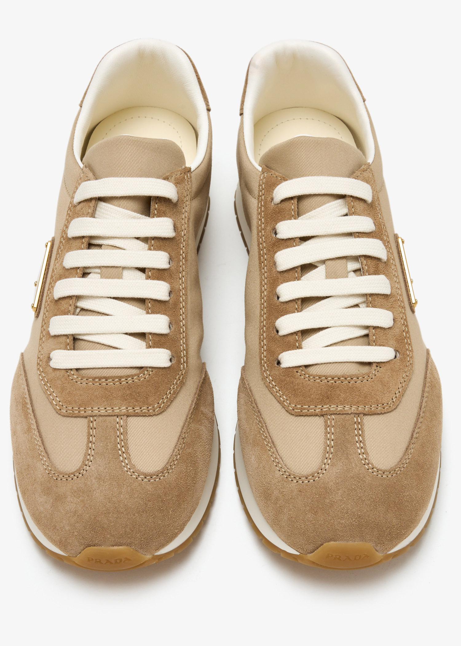 Prada Drill fabric and suede sneakers for Men - Beige in KSA