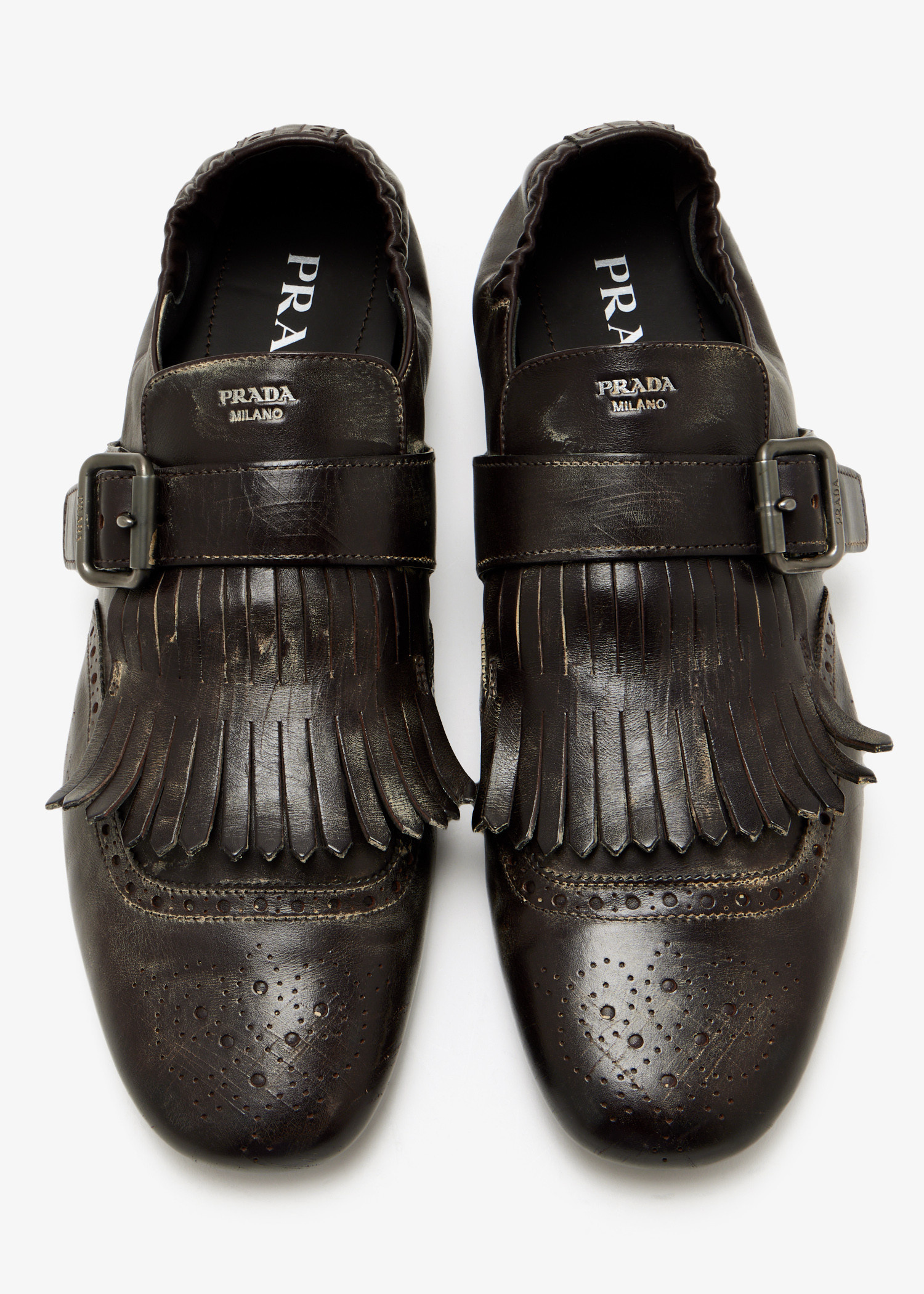 Prada Shuffle fringed monk strap shoes for Men - Brown in KSA