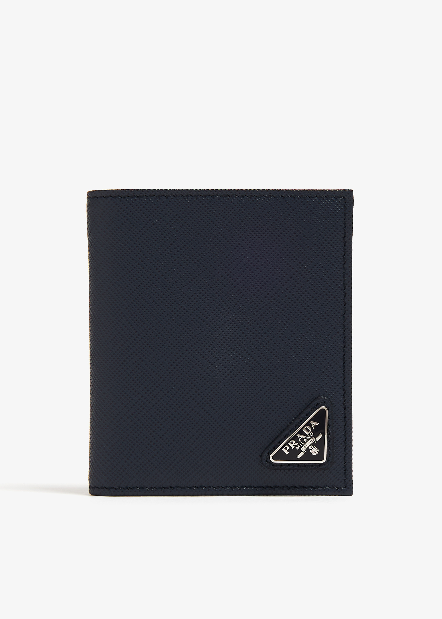 折りたたみ財布 [PRADA] Saffiano Triangle Logo Wallet Triangle Logo Wallet P Prada Saffiano Triangle Flap Wallet with Badge Holder Black