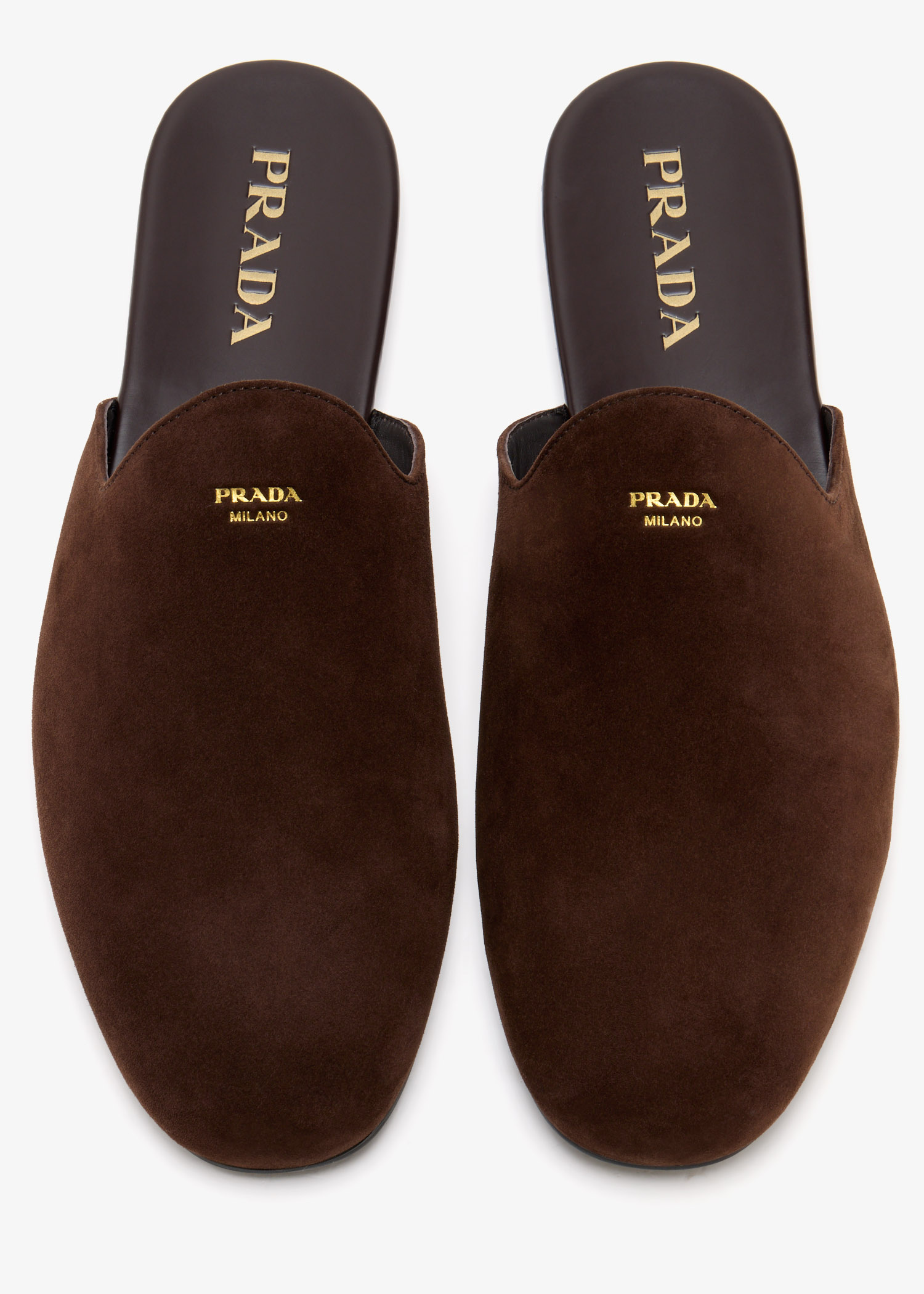 スリッポン PRADA CAPPUCCINO SUEDE SLIPPERS Prada Suede slippers for Men - Brown in UAE | Level Shoes