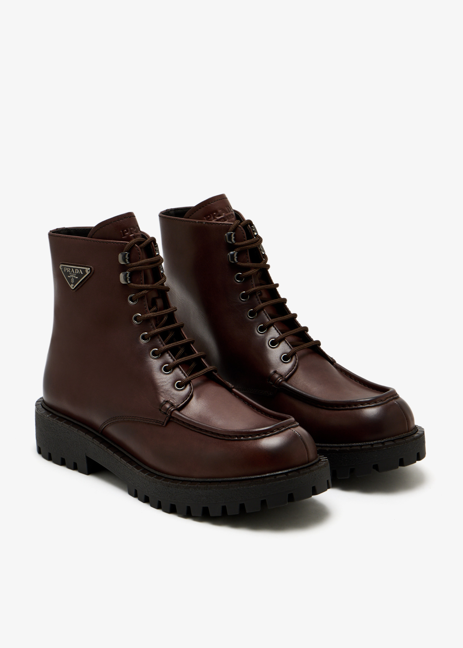 Prada Laced leather booties for Men - Brown in UAE | Level Shoes