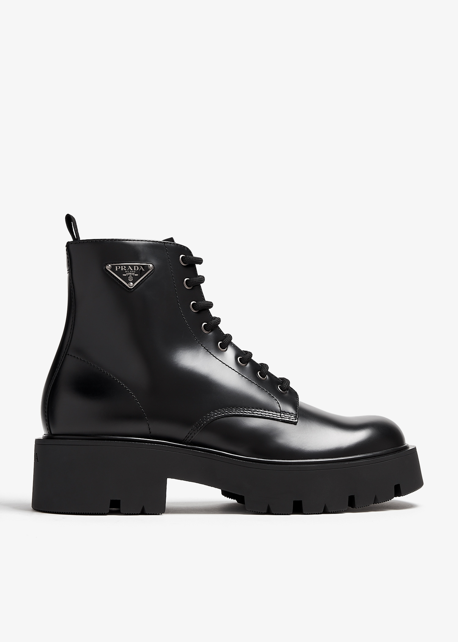 Prada Brushed leather combat boots for Men - Black in Oman | Level