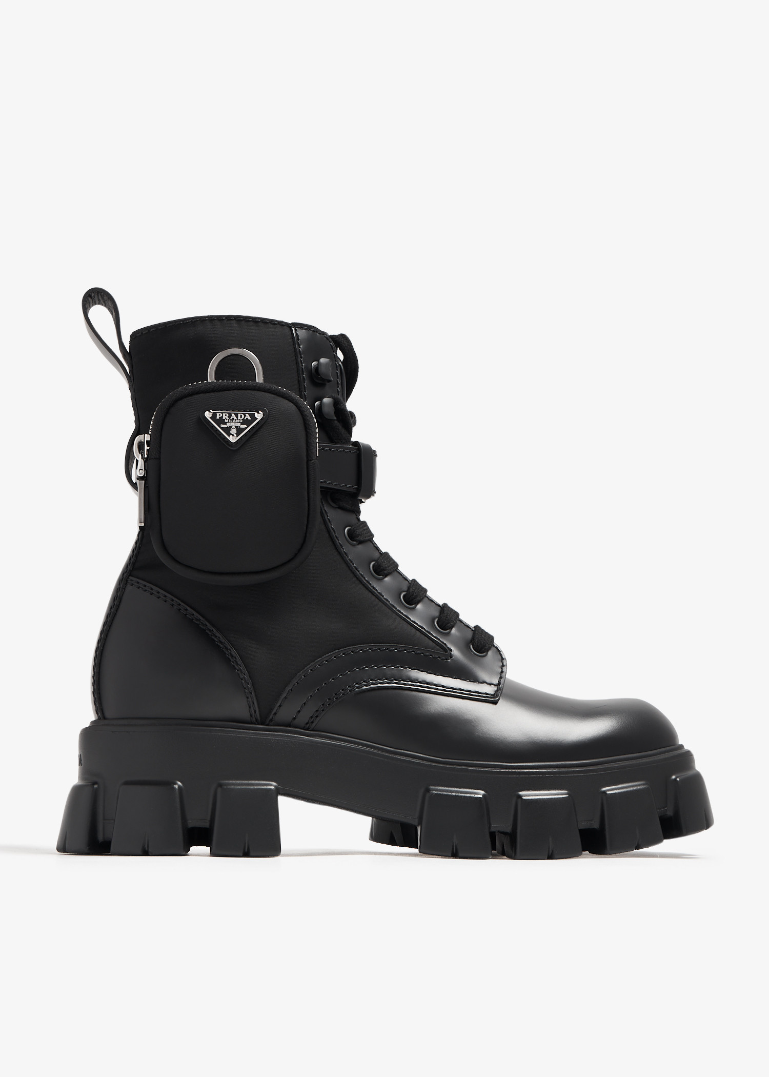 Prada Monolith brushed leather and Re-Nylon boots for Men