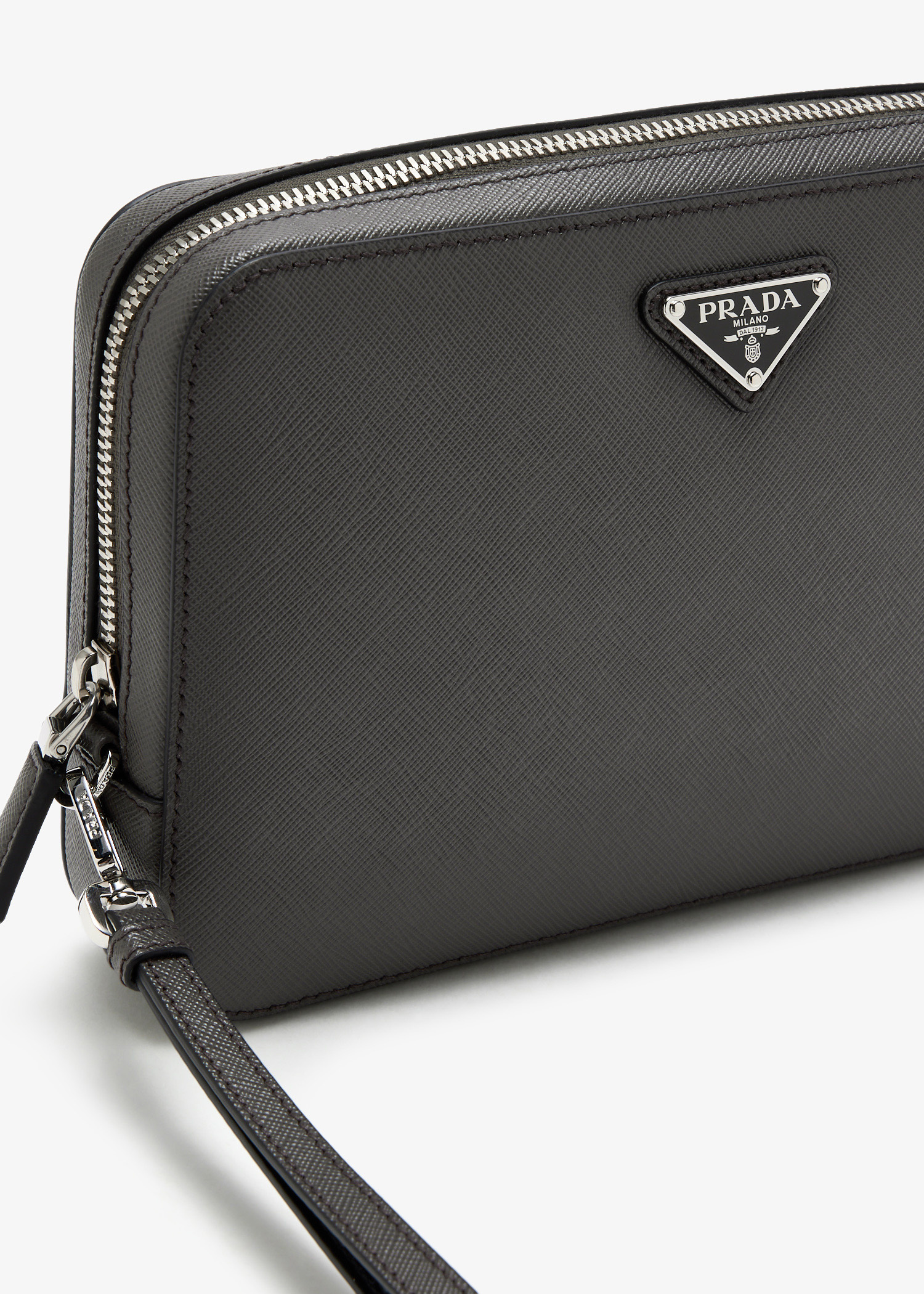 Prada Saffiano leather pouch for Men - Grey in UAE | Level Shoes