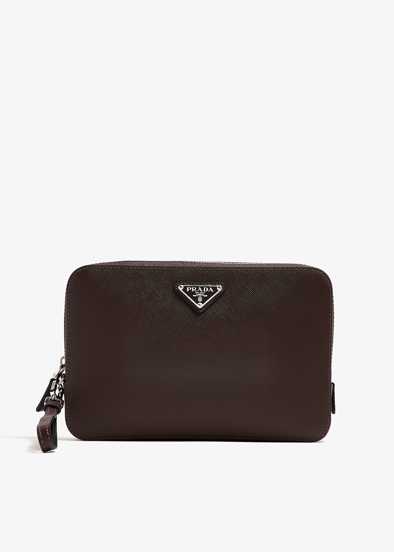PRADA＊Triangular shearling and Saffiano leatherポーチ＊送込 Prada Triangular Shearling and Saffiano Leather Mini-Pouch