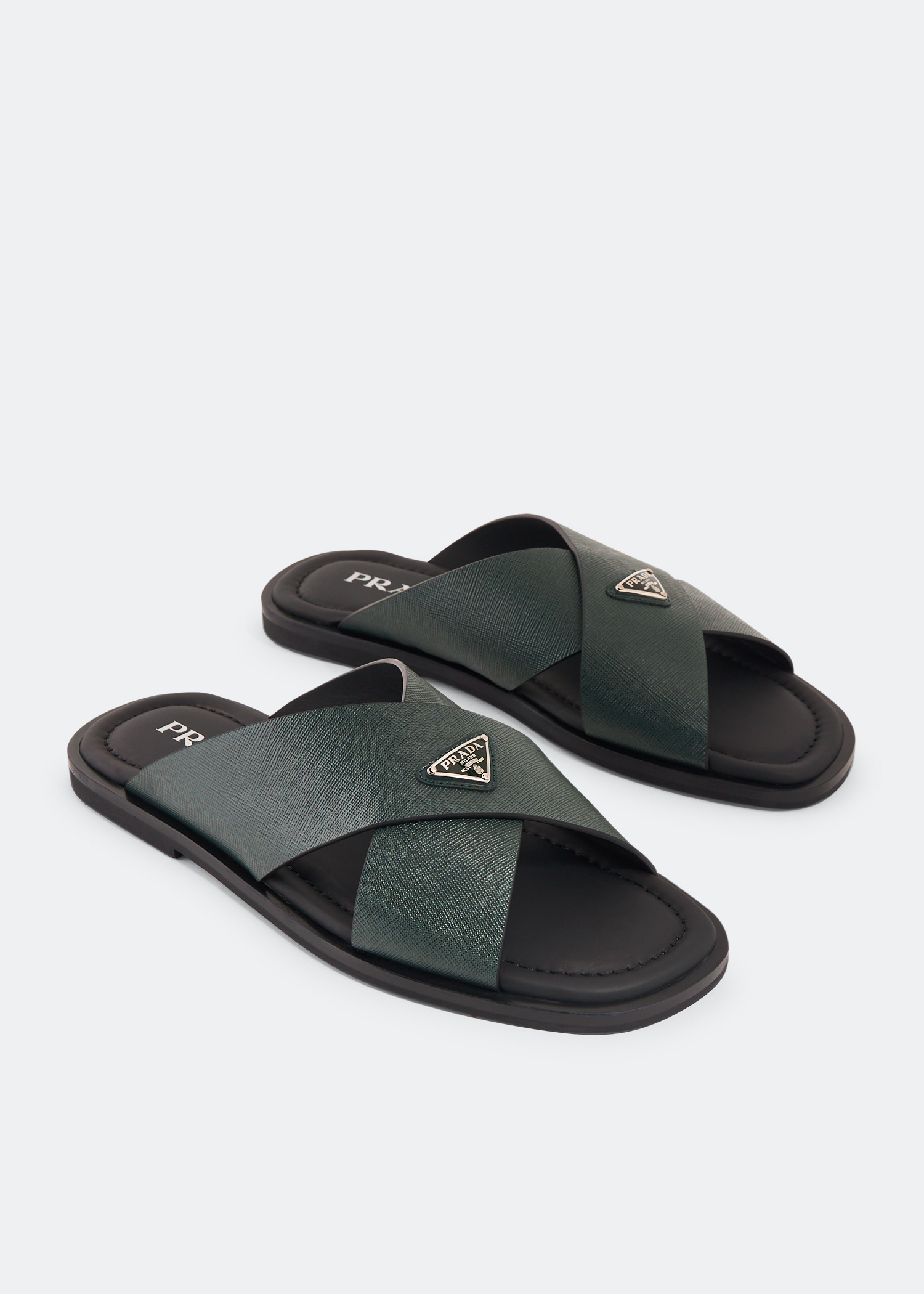 Prada Saffiano leather crisscross sandals for Men - Green in 